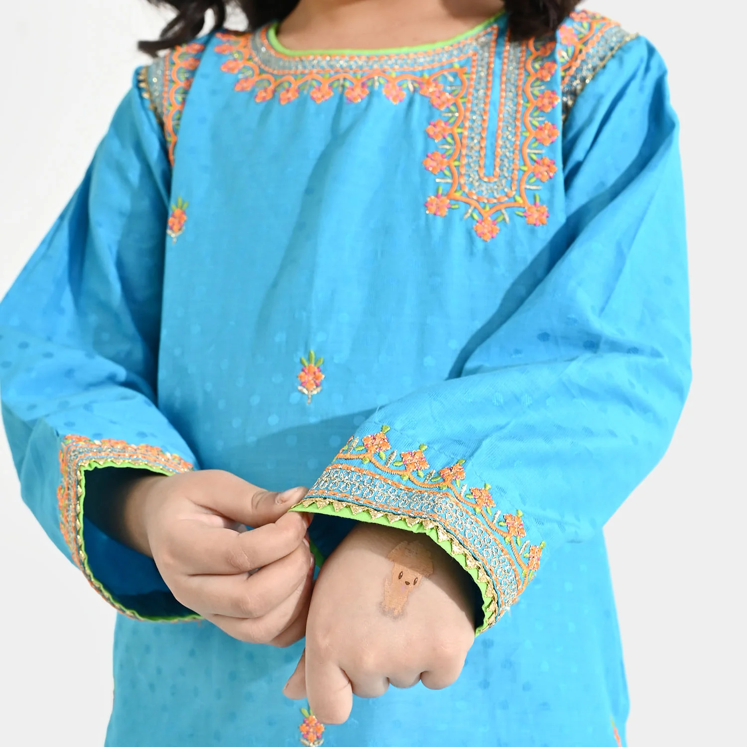 Girls Viscose 3-Pc Set (Falak) - Teal Blue - Image 2