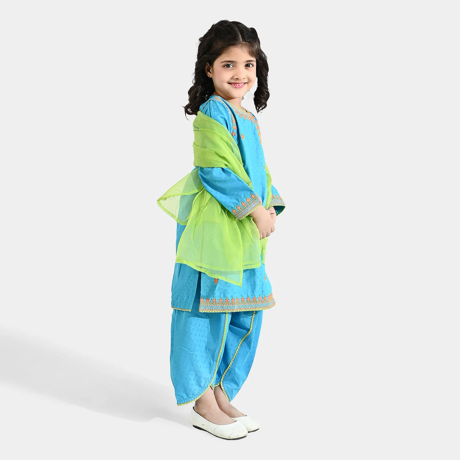 Girls Viscose 3-Pc Set (Falak) - Teal Blue - Image 3