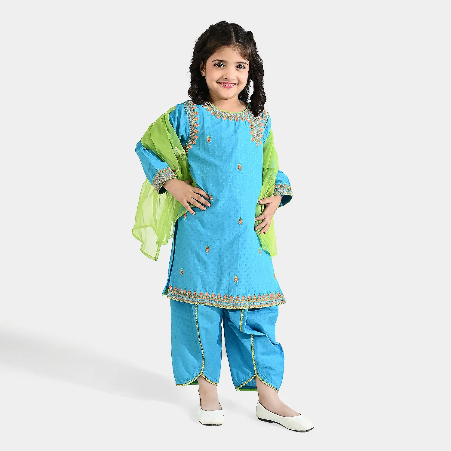 Girls Viscose 3-Pc Set (Falak) - Teal Blue - Image 4