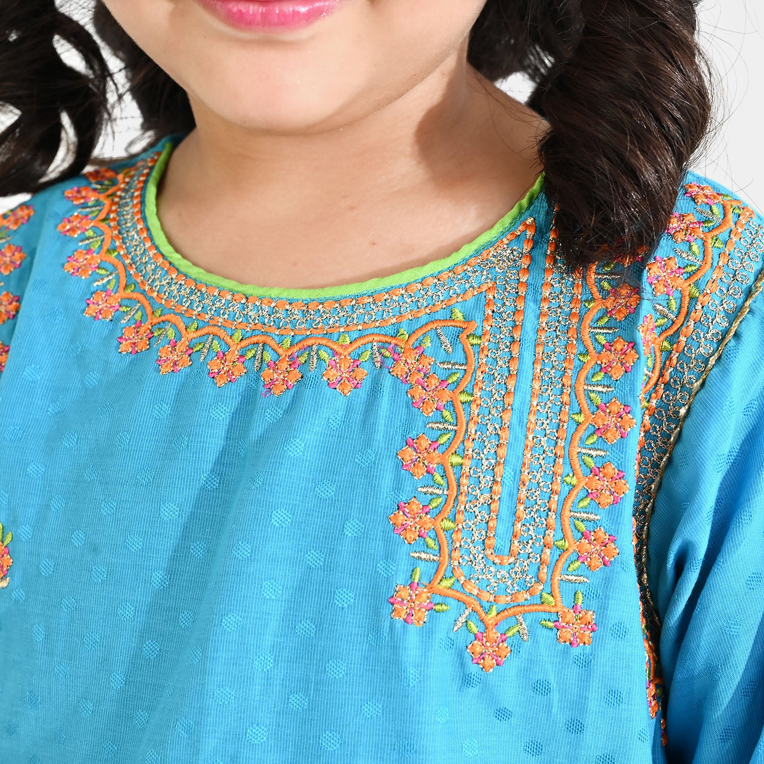 Girls Viscose 3-Pc Set (Falak) - Teal Blue - Image 5