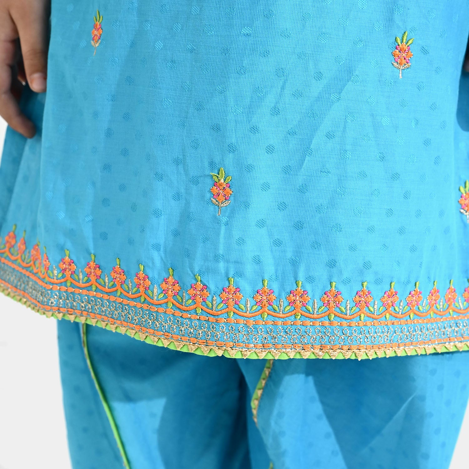 Girls Viscose 3-Pc Set (Falak) - Teal Blue - Image 6