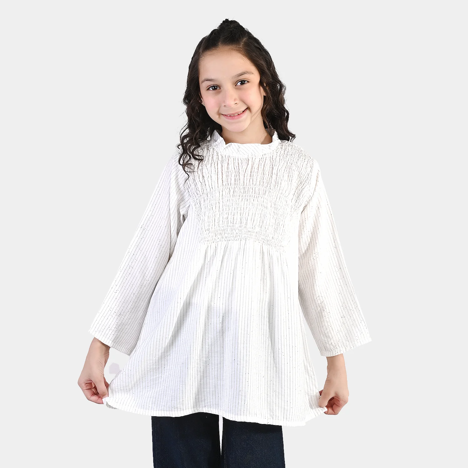 Girls Viscose Casual Top (Stripes) - White - Image 3