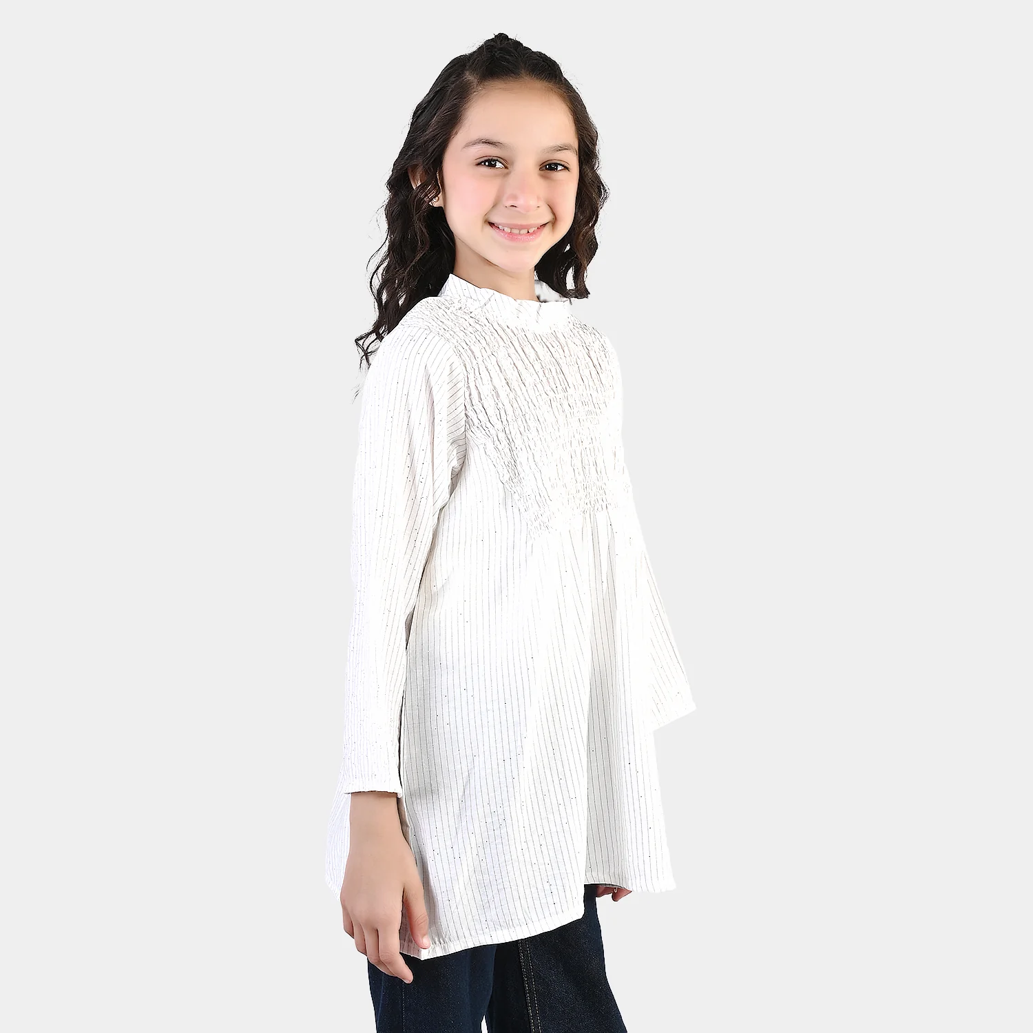 Girls Viscose Casual Top (Stripes) - White - Image 4