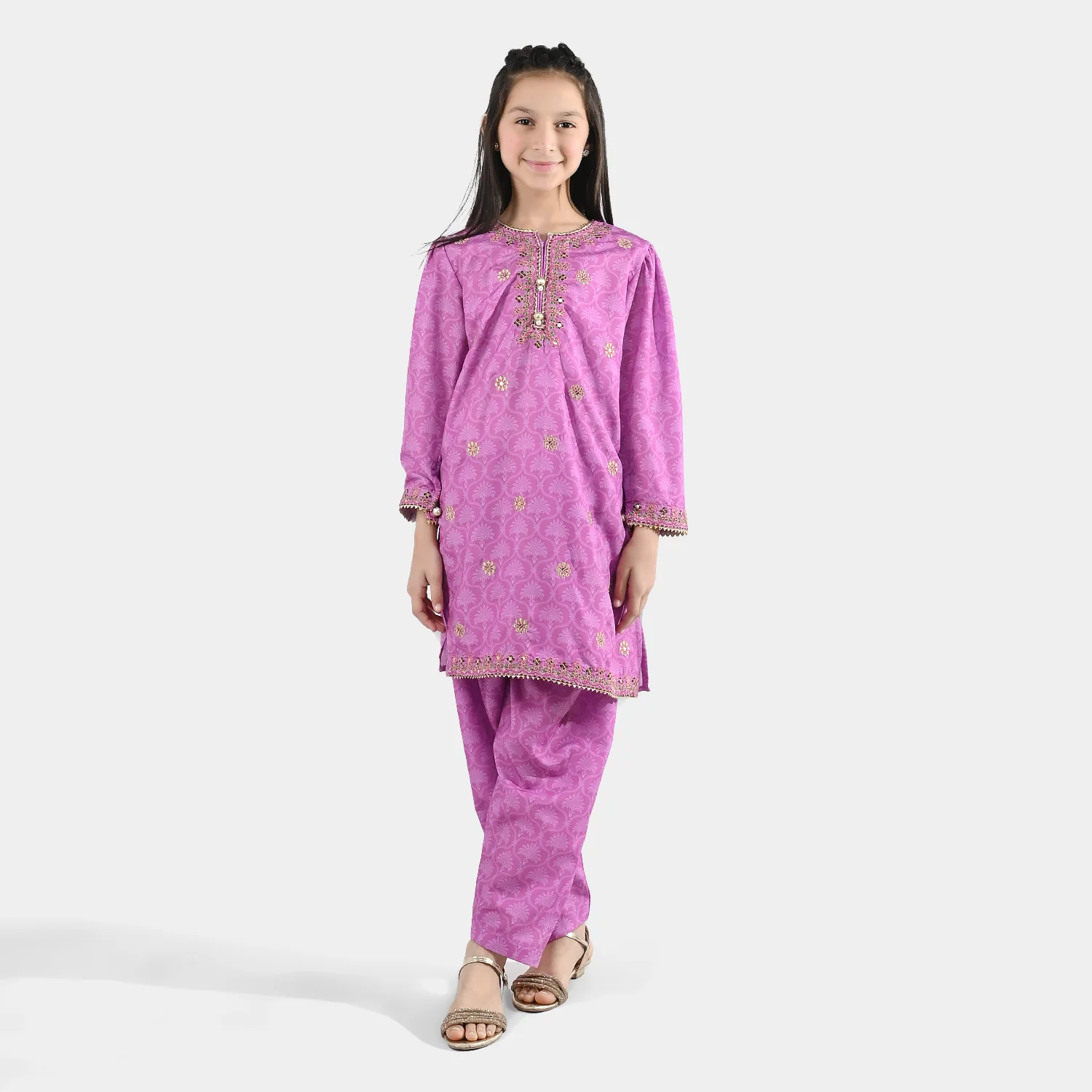 Girls Poly Lawn 2Pcs (Chamak) - Purple - Image 4