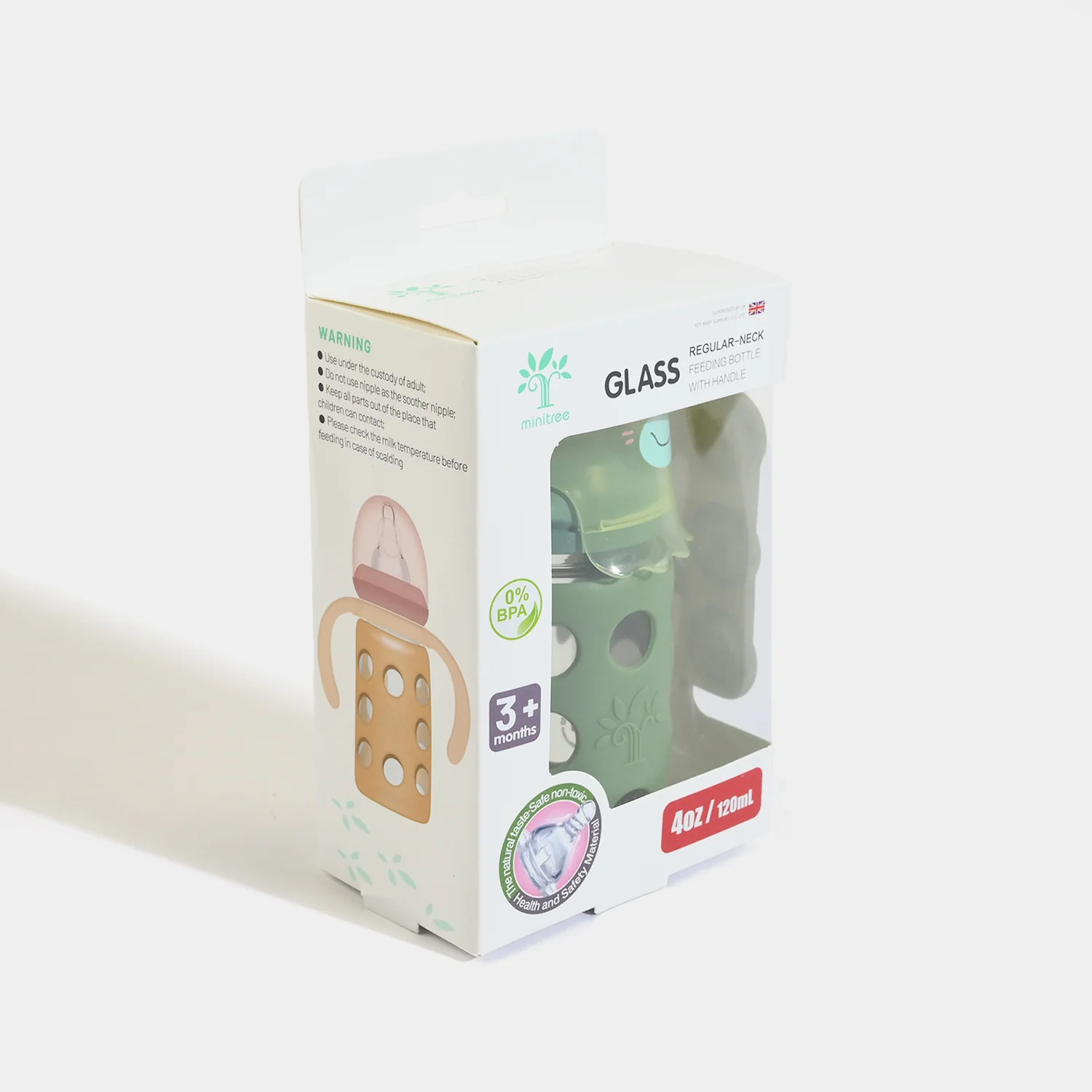 Minitree Newborn Baby Glass Feeder with Silicone Cover (120ml / 4oz) - Image 4