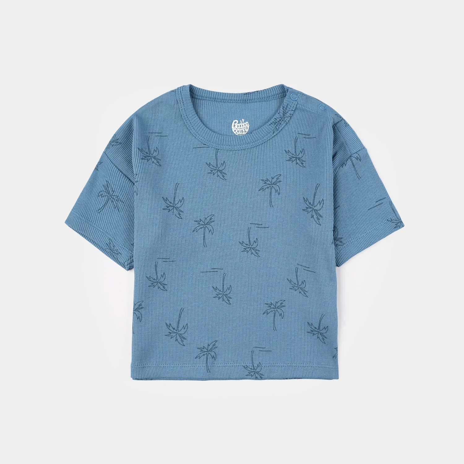 Infant Boys 2x1 Rib T-Shirt (Palm Tree) - Blue - Image 2