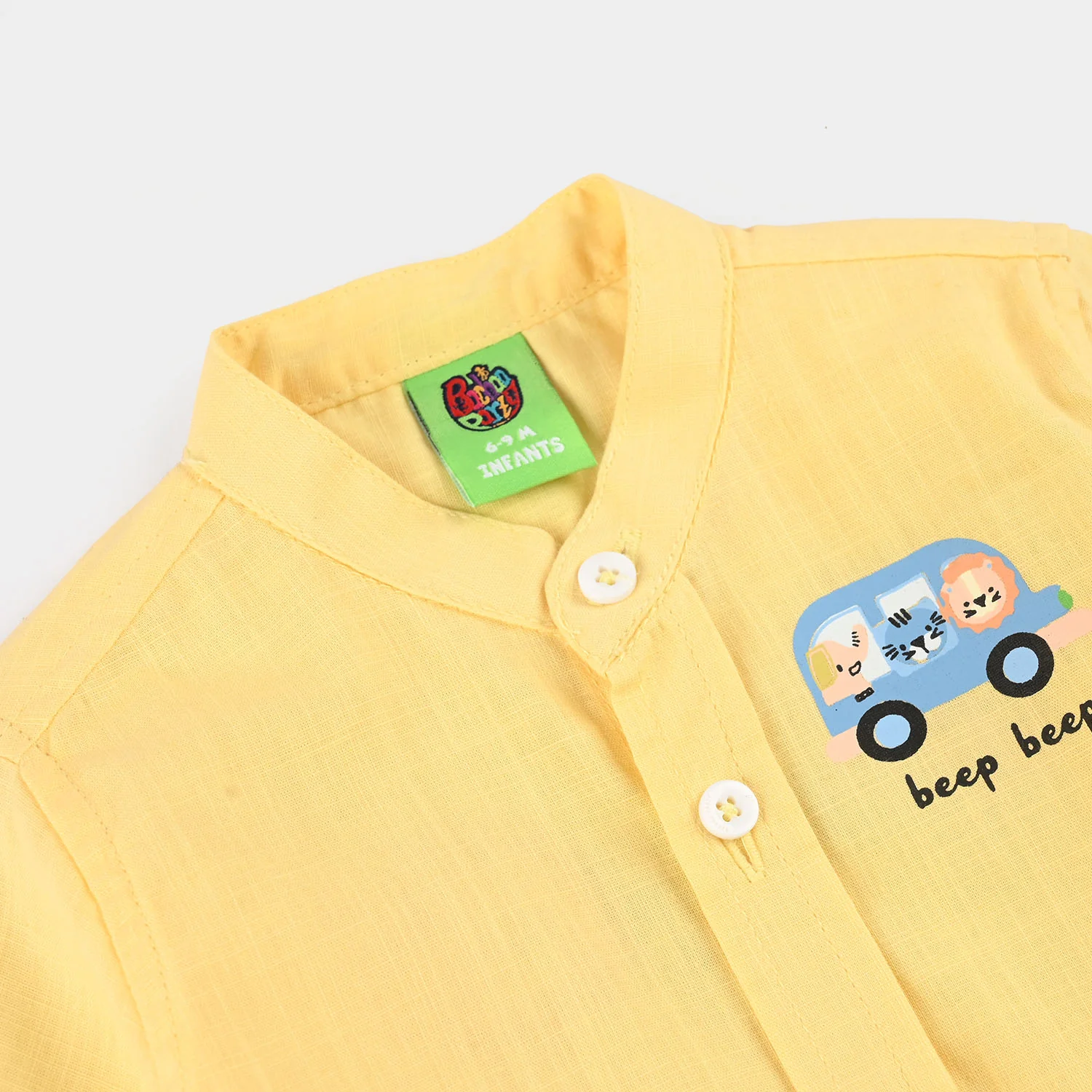 Infant Boys Cotton Slub Casual Shirt (Beep Beep) - Yellow - Image 2