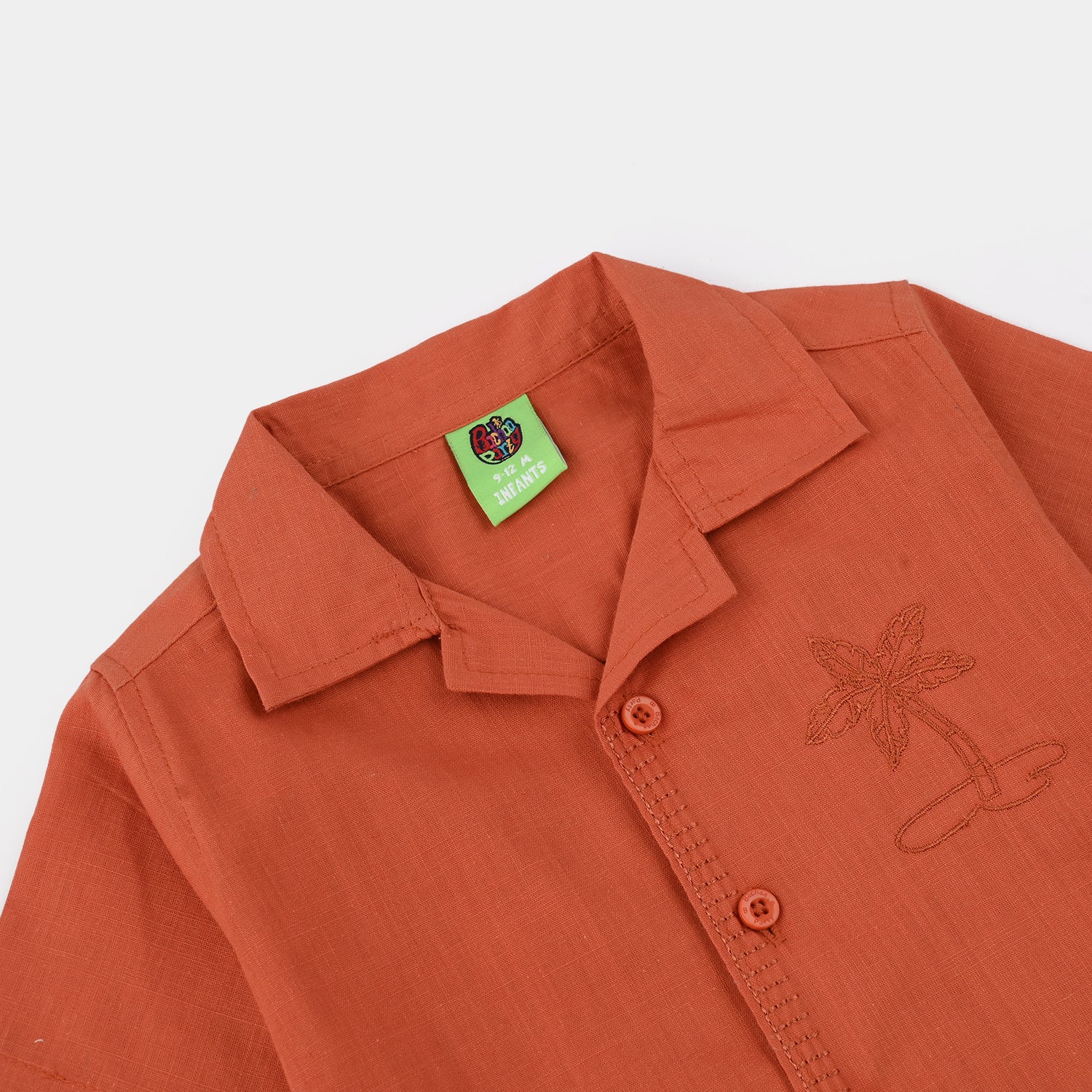 Infant Boys Cotton Slub Casual Shirt (Palm Tree) - Rust - Image 2