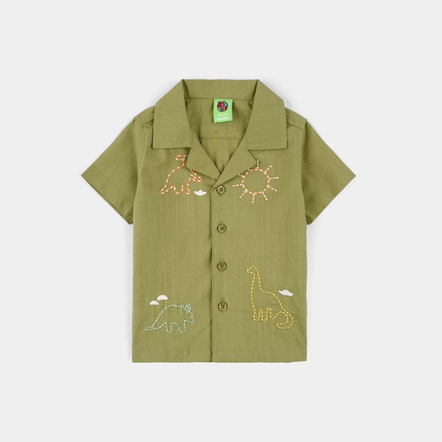 Infant Boys Casual Shirt (Sun And Dino) - Olive Green