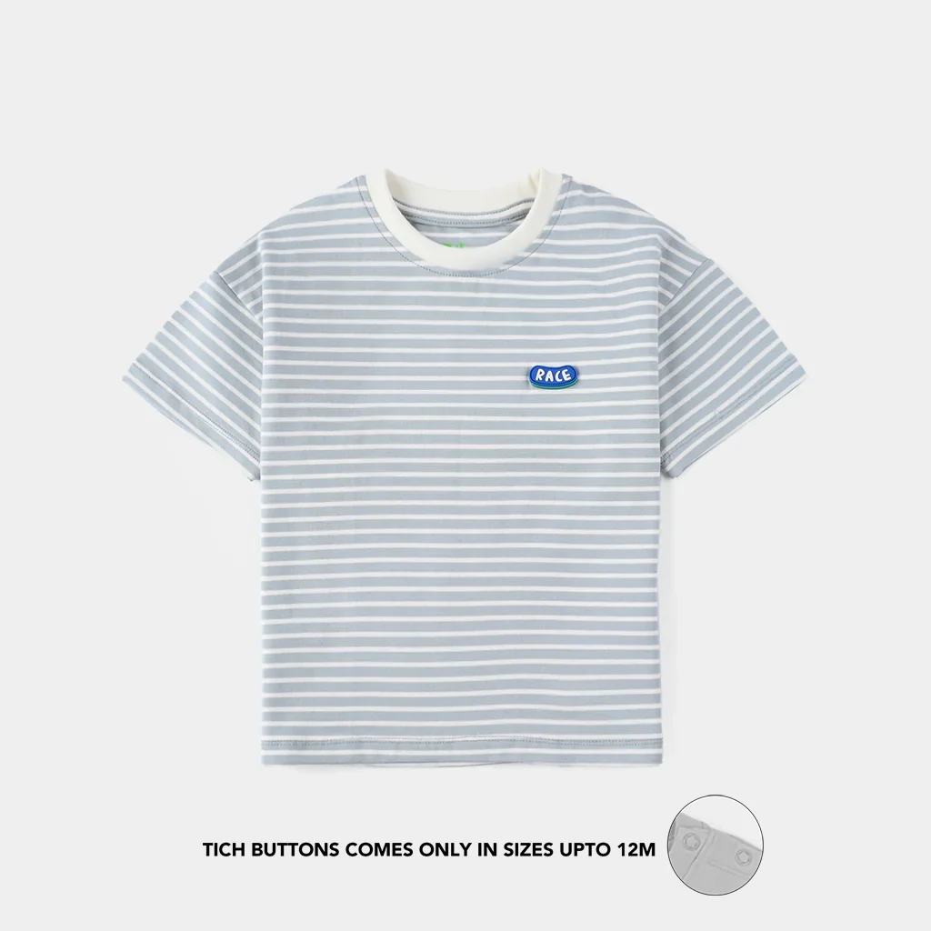 Infant Boys Yarn Dyed Round Neck T-Shirt (Race) - Grey
