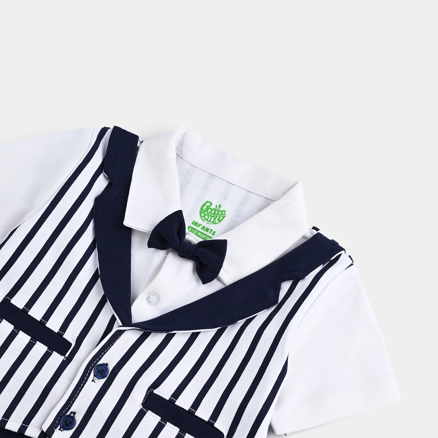 Infant Boys Cotton Interlock Romper (Grey Coat Style) - Navy/White - Image 2