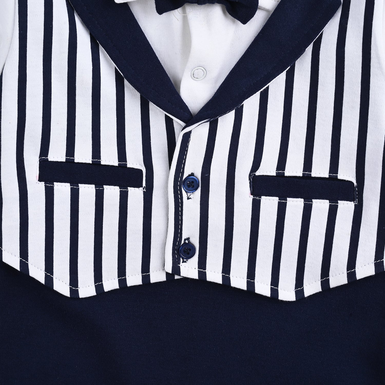 Infant Boys Cotton Interlock Romper (Grey Coat Style) - Navy/White - Image 3