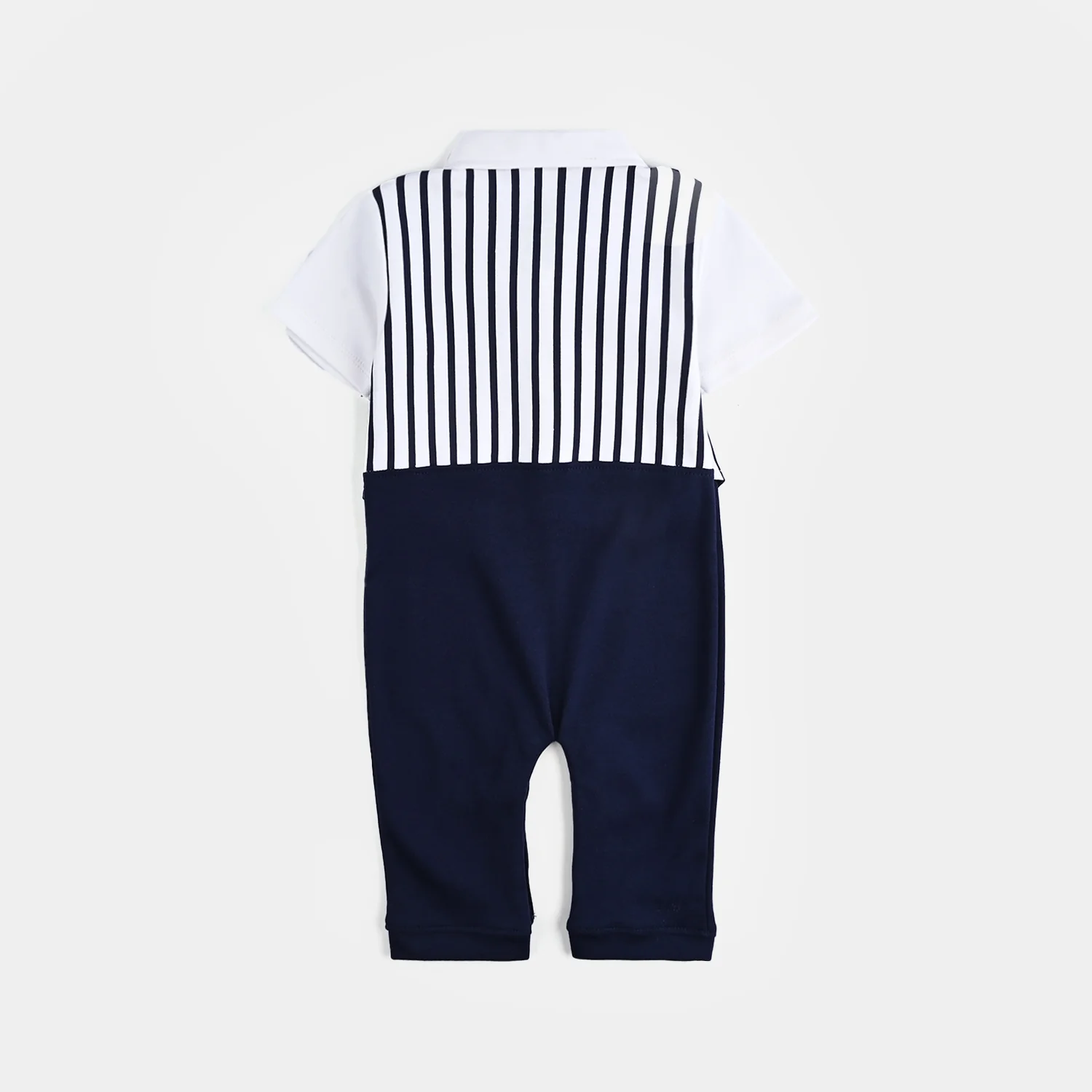 Infant Boys Cotton Interlock Romper (Grey Coat Style) - Navy/White - Image 4