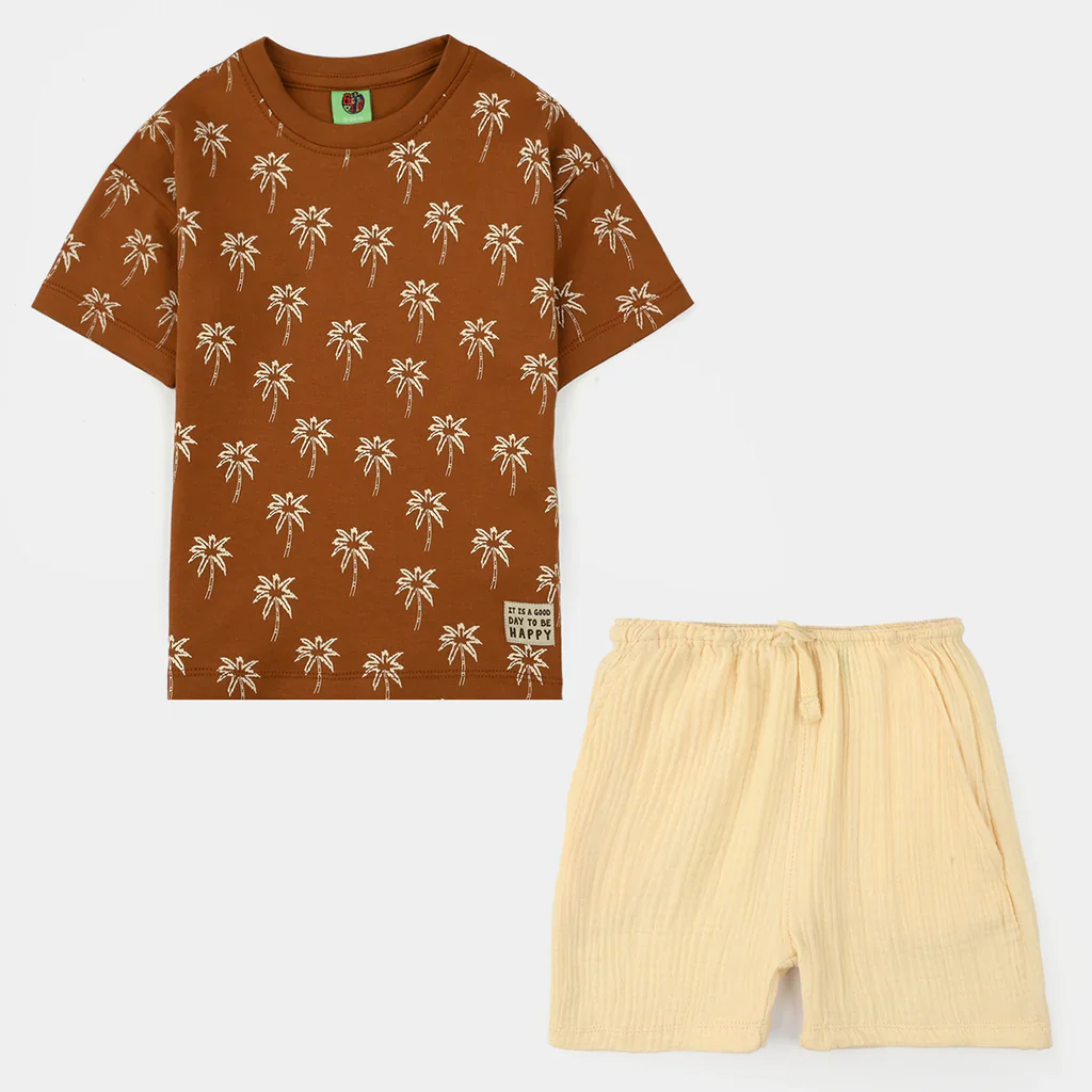 Infant Boys Cotton Interlock Suit (Good Day) - Brown/Off White - Image 3