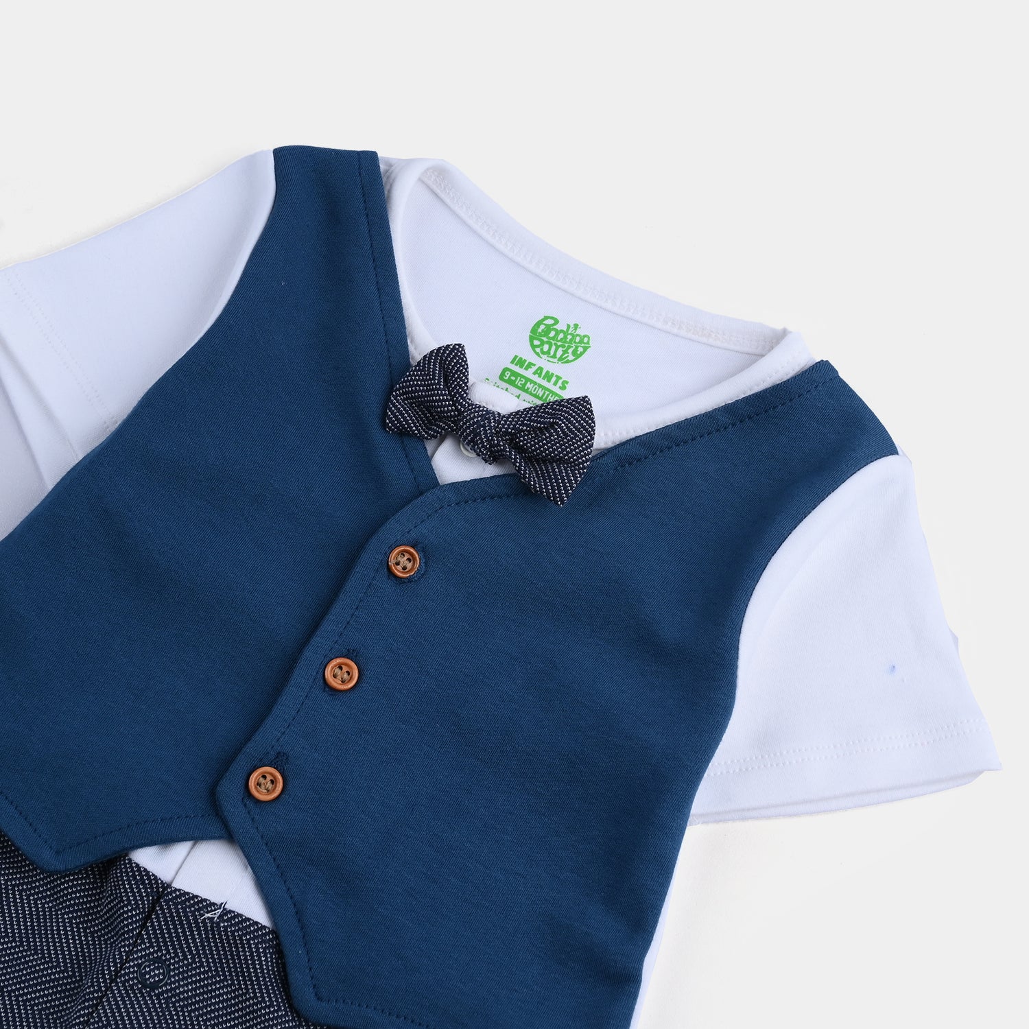 Infant Boys Cotton Interlock Romper (Contrast Coat) - Blue/White - Image 2