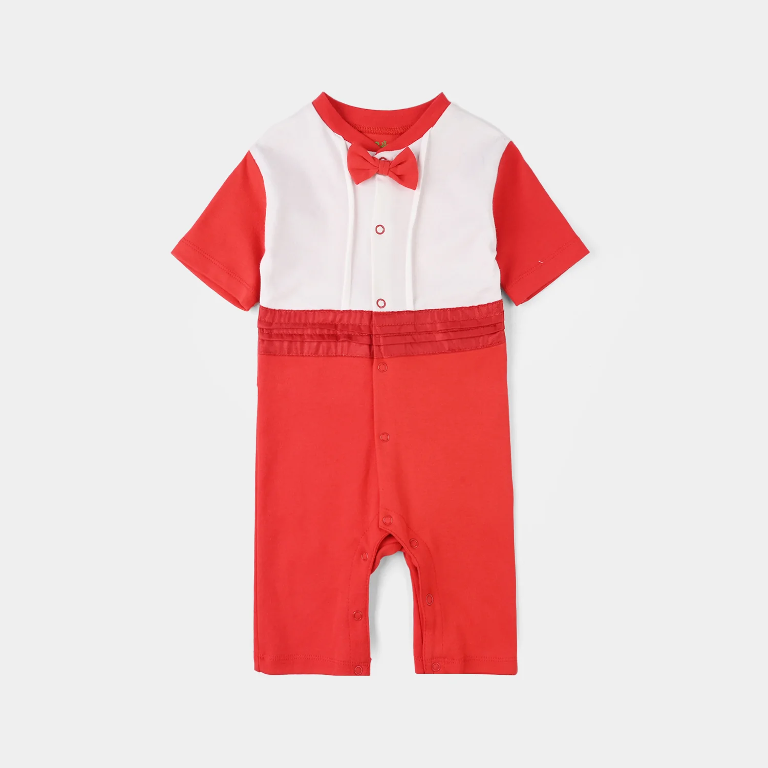 Infant Boys Cotton Interlock Romper (Red Bow) - Red