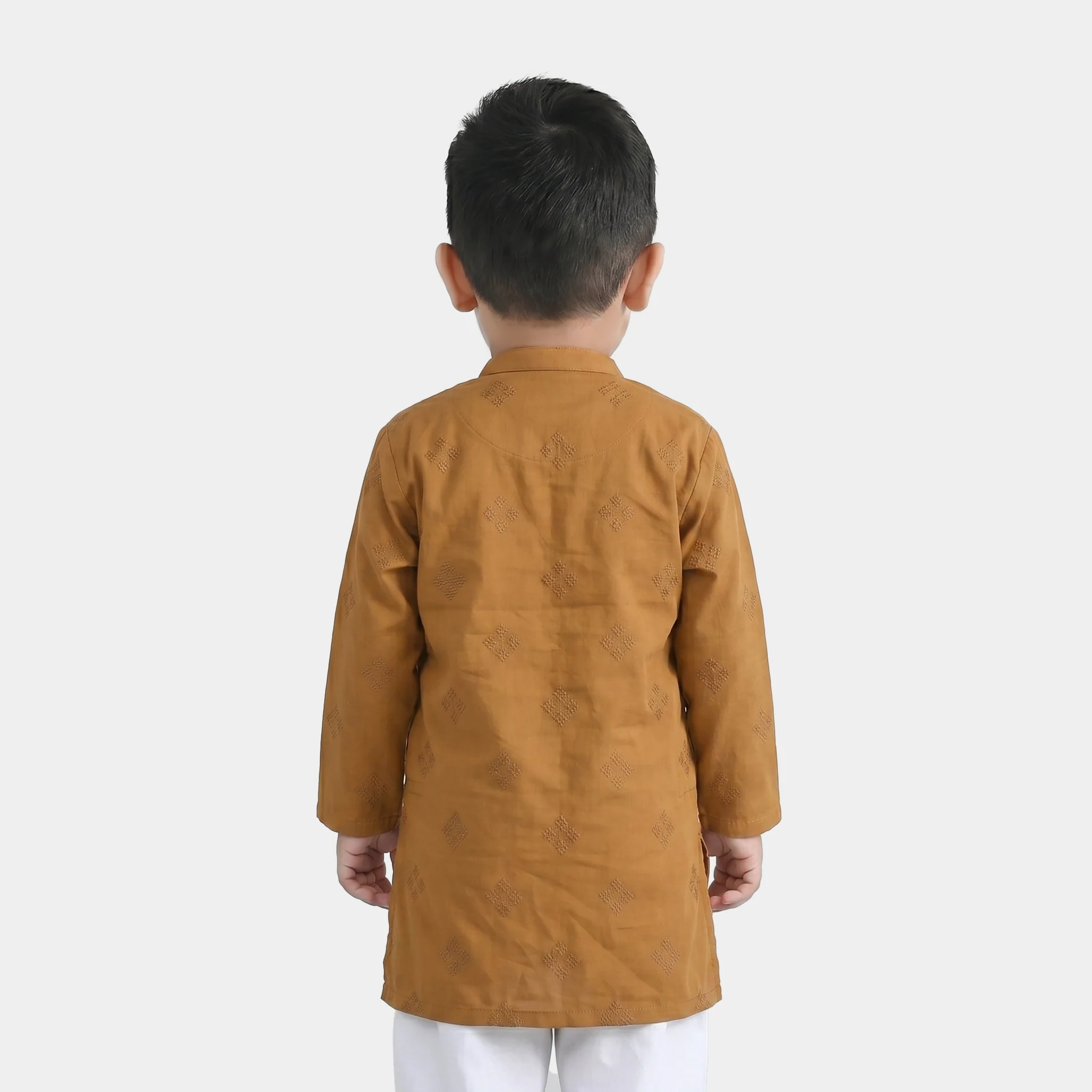 Infant Boys Cotton Jacquard Kurta (Tone on Tone) - Brown - Image 2
