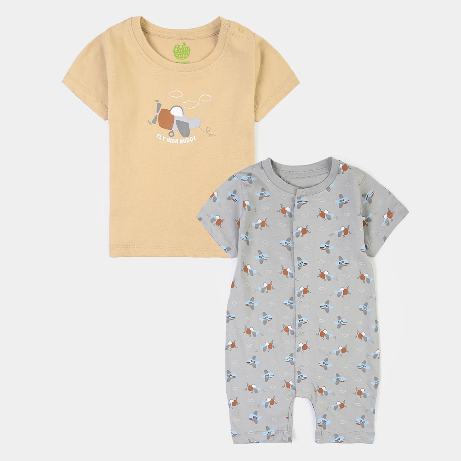 Infant Boys Cotton Jersey 2 Piece Set Aircraft-Grey.Brown