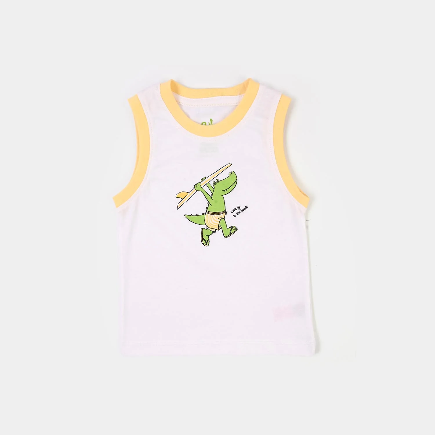 Infant Boys Cotton Jersey Sando Lets Go Beach-White