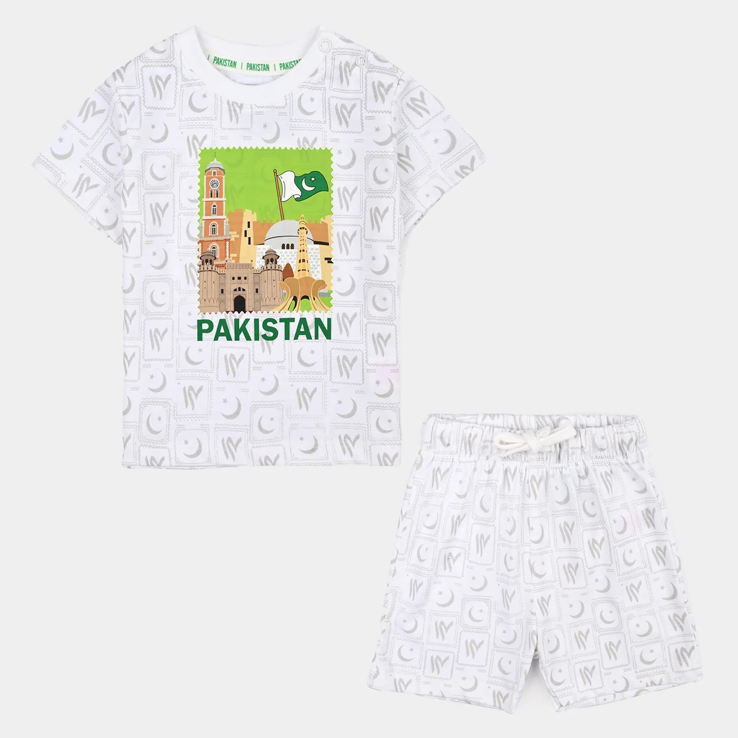 Infant Boys Monuments of Pakistan Suit – White