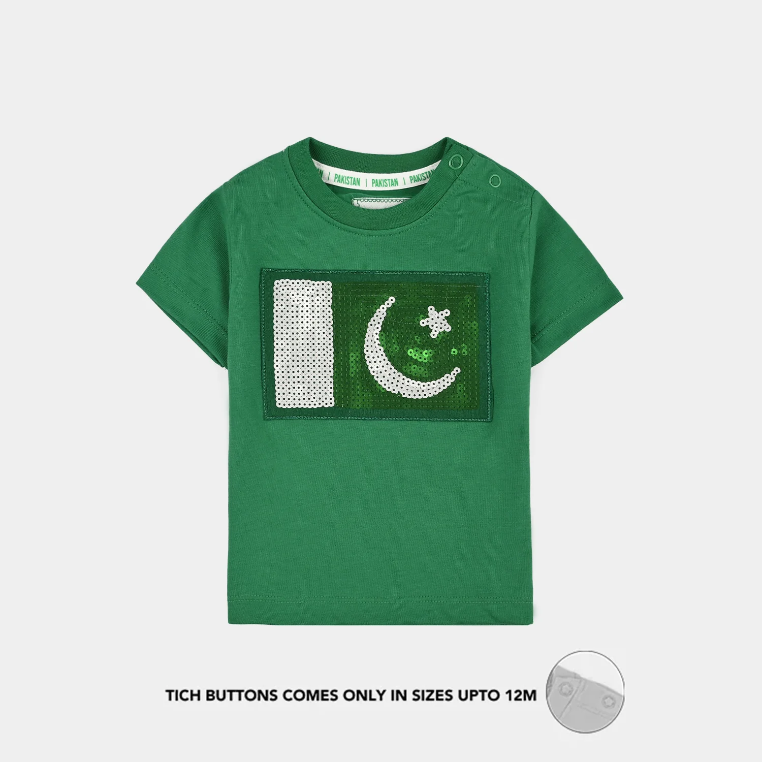Infant Boys Cotton Jersey T-Shirt Sequins Flag  – Green