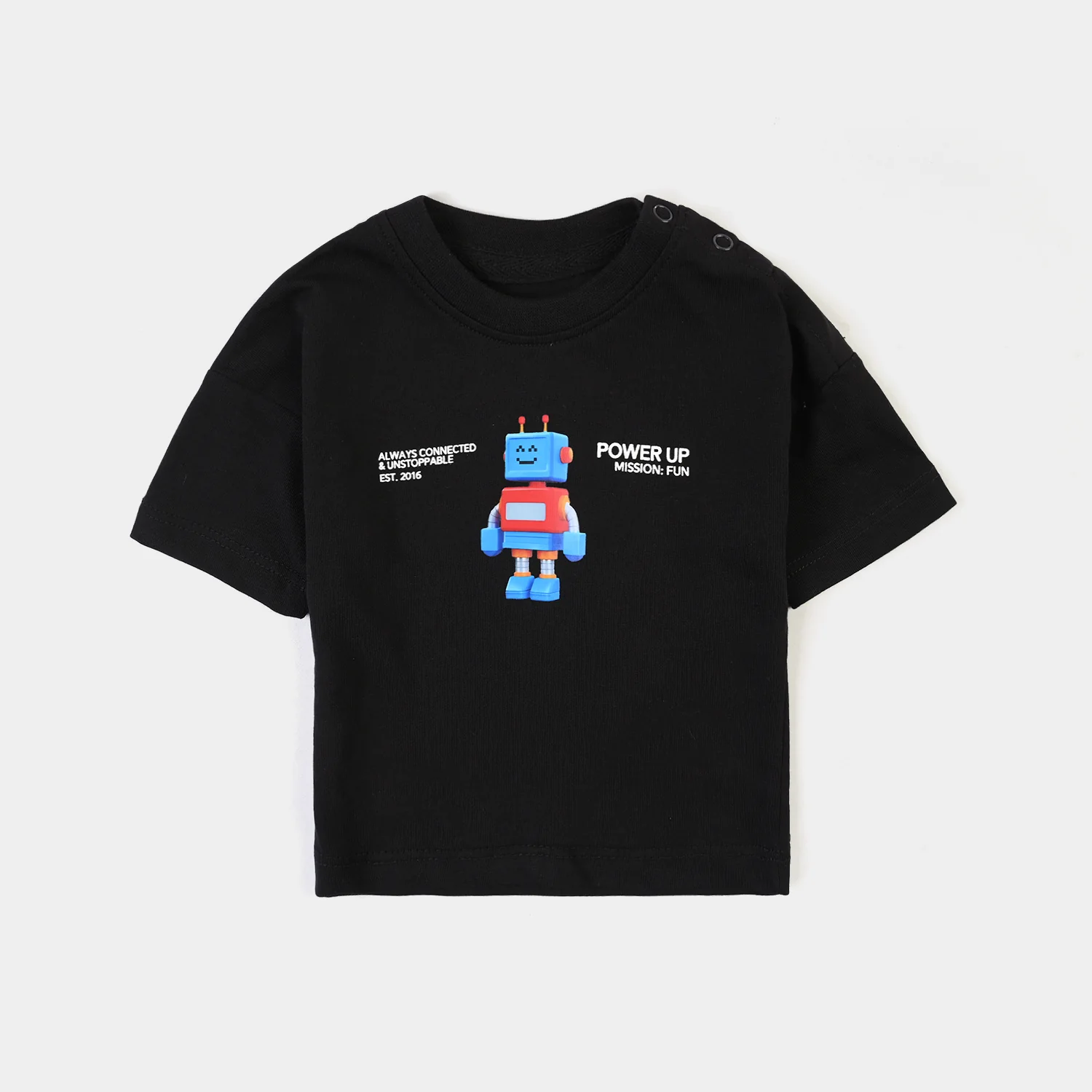 Infant Boys Cotton Jersey T-Shirt Power Up-Jet Black - Image 2