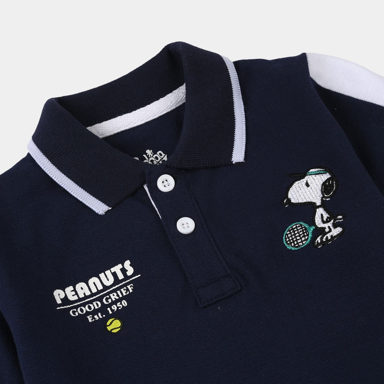 Infant Boys Cotton PK Polo Peanut - Navy Blue - Image 2