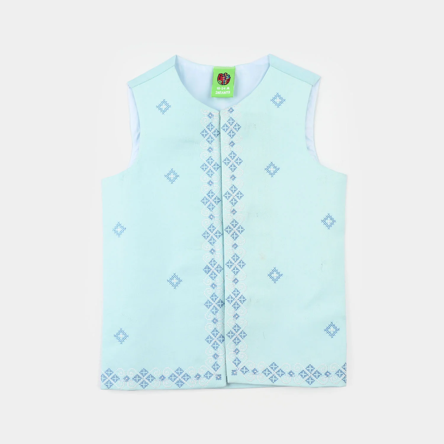 Infant Boys Cotton Poplin 3-Piece Suit (Cross Stitch) - Light Blue - Image 3