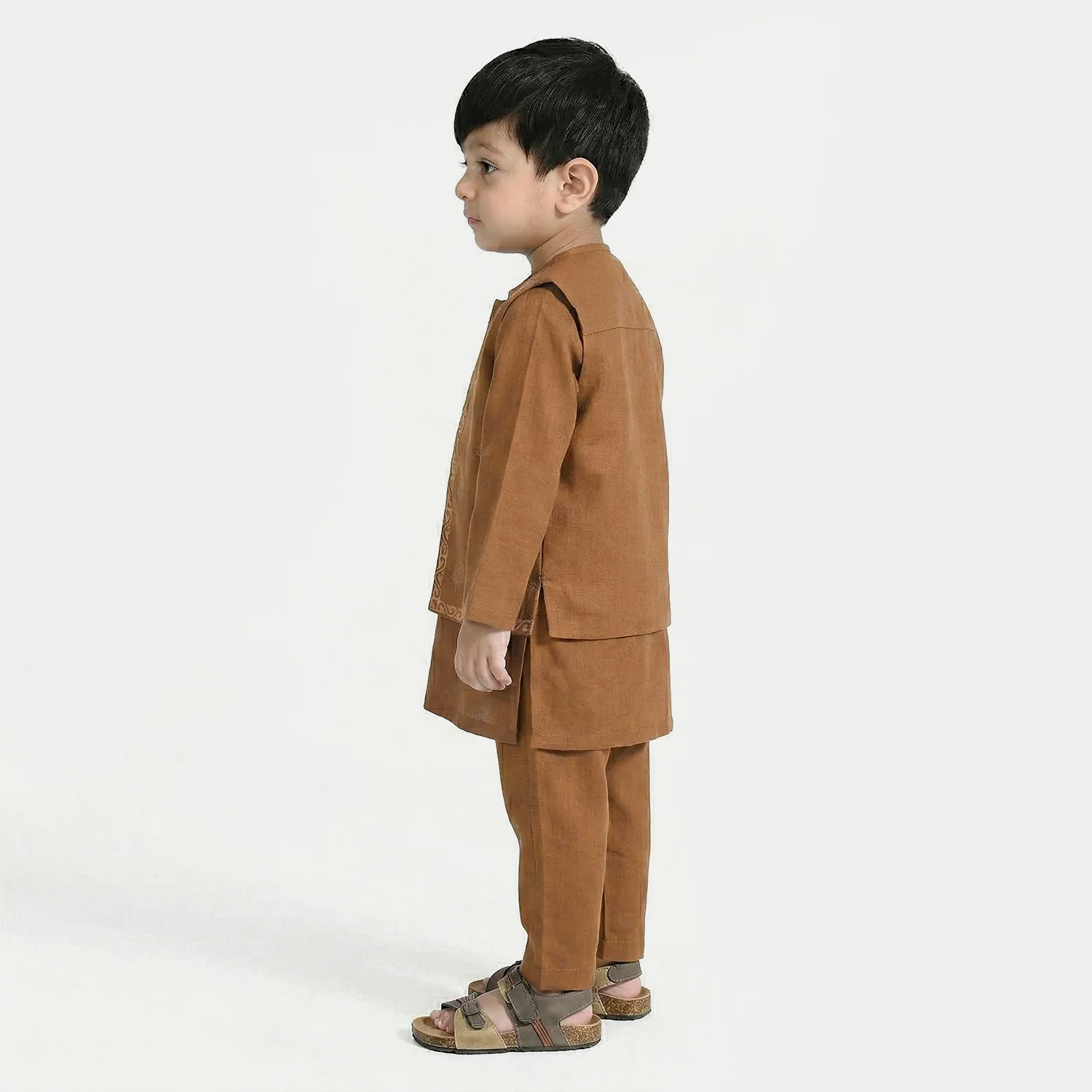 Infant Boys Cotton Slub 3-Piece Suit - Brown - Image 2