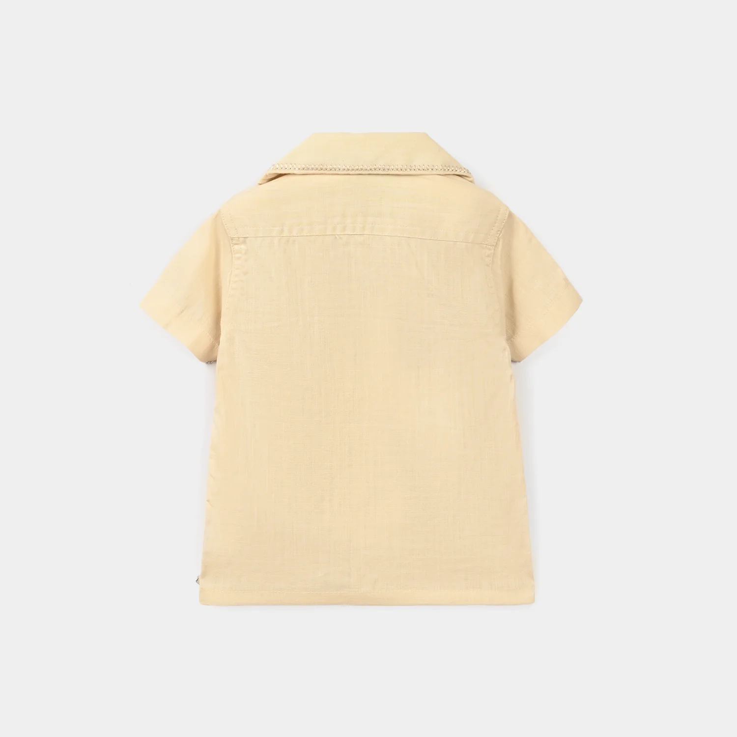 Infant Boys Cotton Slub Casual Shirt EMB Collar-Sand - Image 4