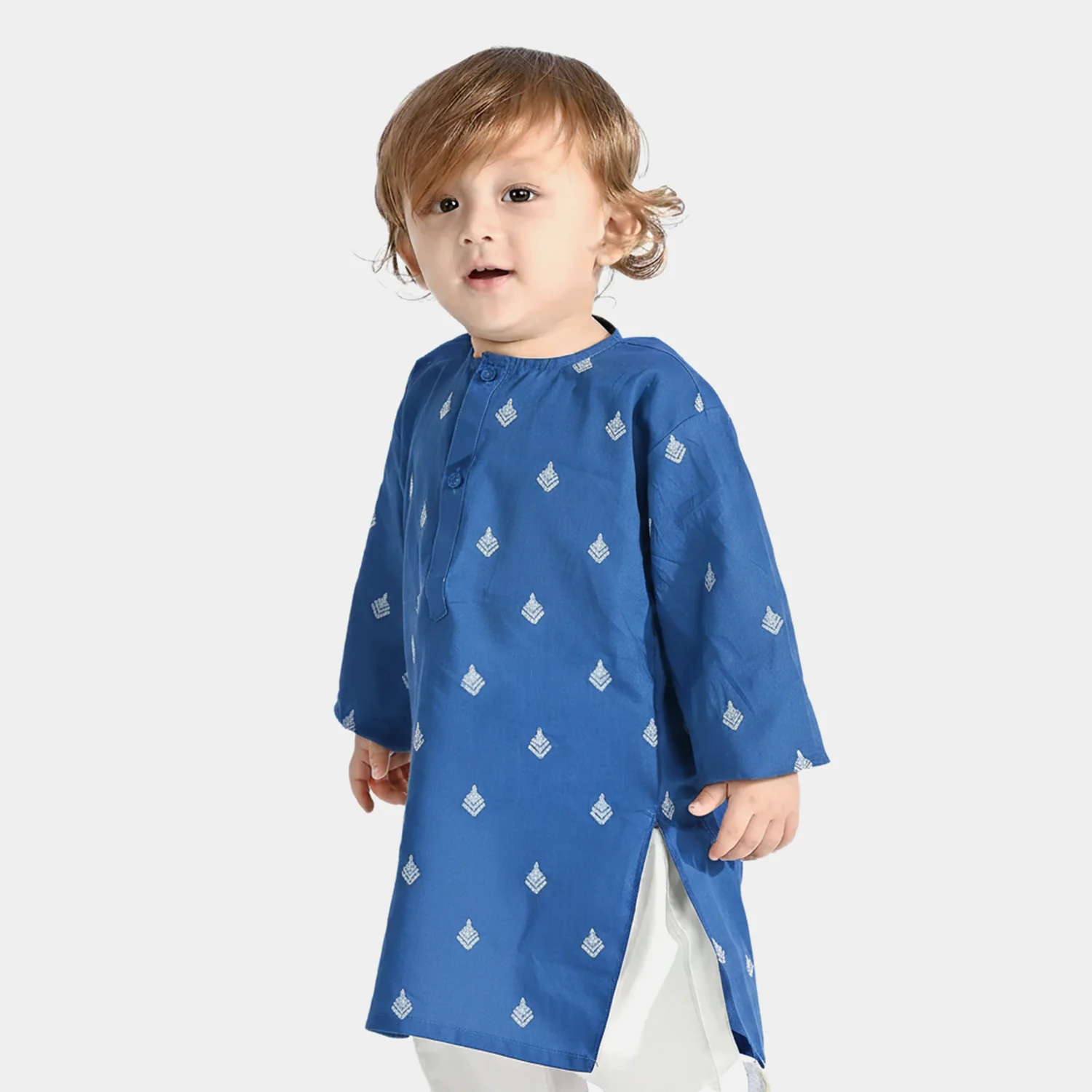 Infant Boys Cotton Slub Embroidered Kurta (Breeze) - Blue