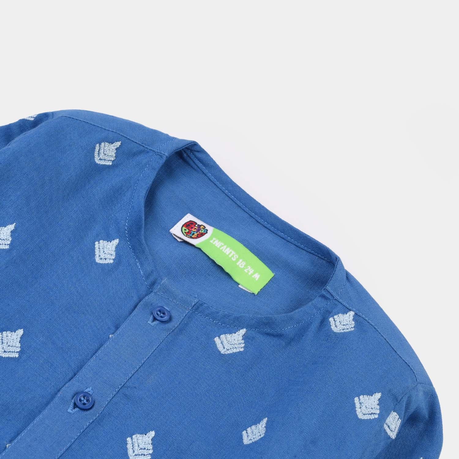 Infant Boys Cotton Slub Embroidered Kurta (Breeze) - Blue - Image 3