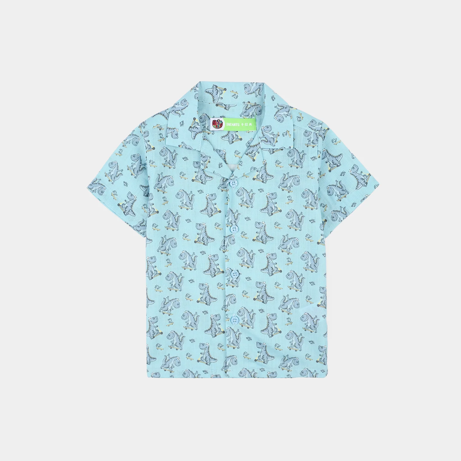 Infant Boys Cotton Slub Shirt (Dino)-Blue