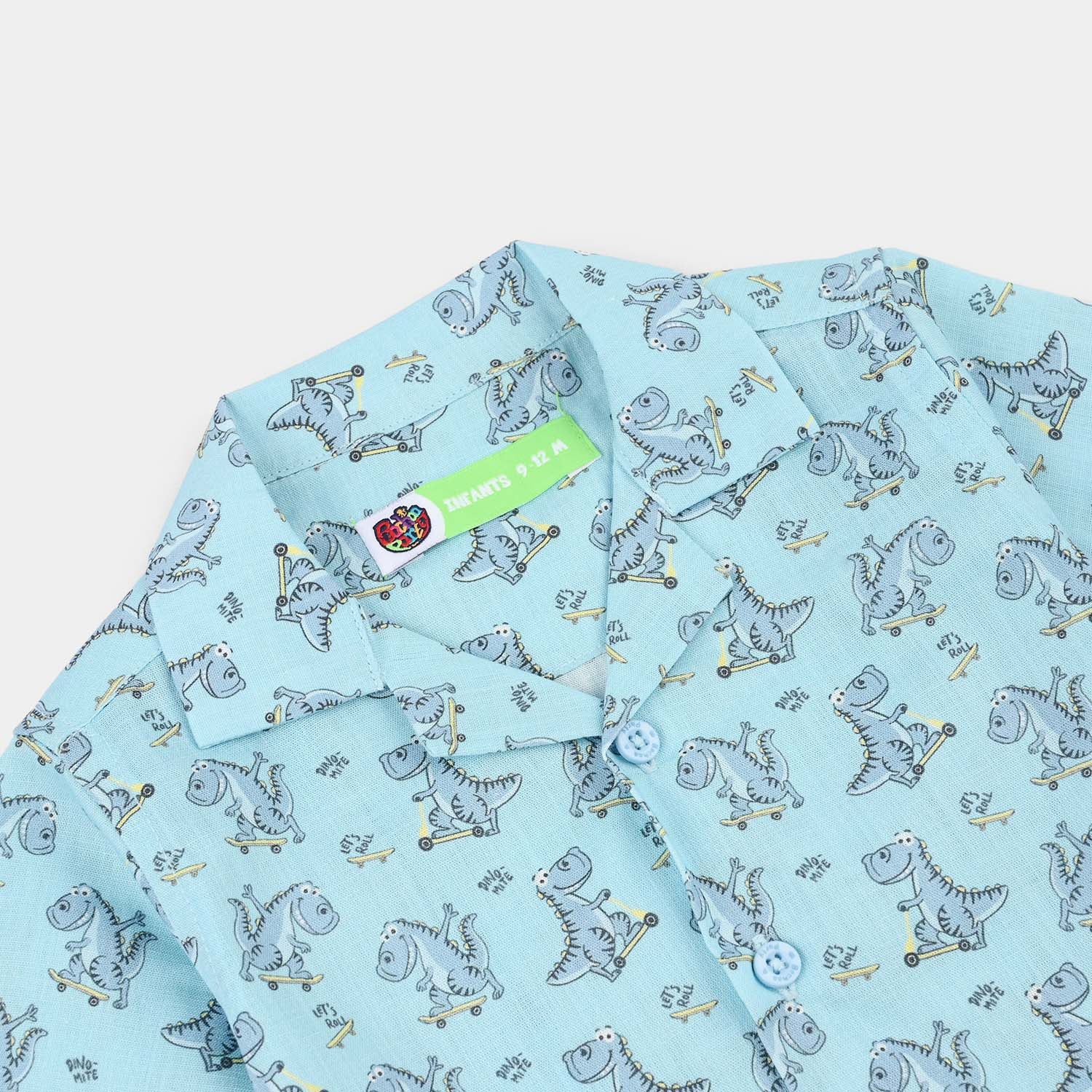 Infant Boys Cotton Slub Shirt (Dino)-Blue - Image 2