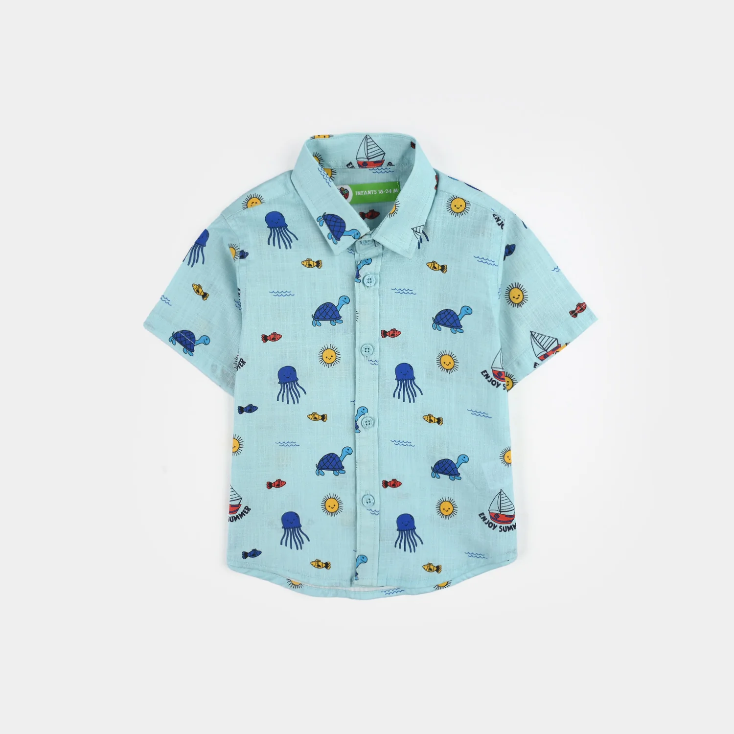 Infant Boys Cotton Slub Shirt (Jelly Fish) - Light Green