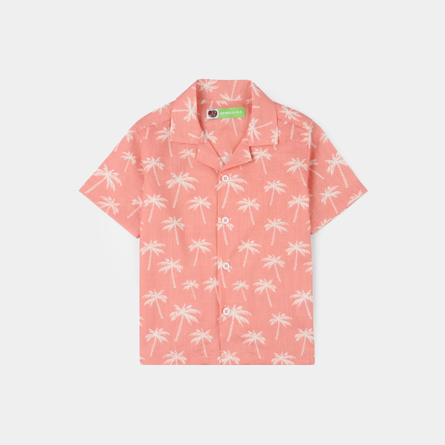 Infant Boys Cotton Slub Shirt (Tropical AOP) - Peach