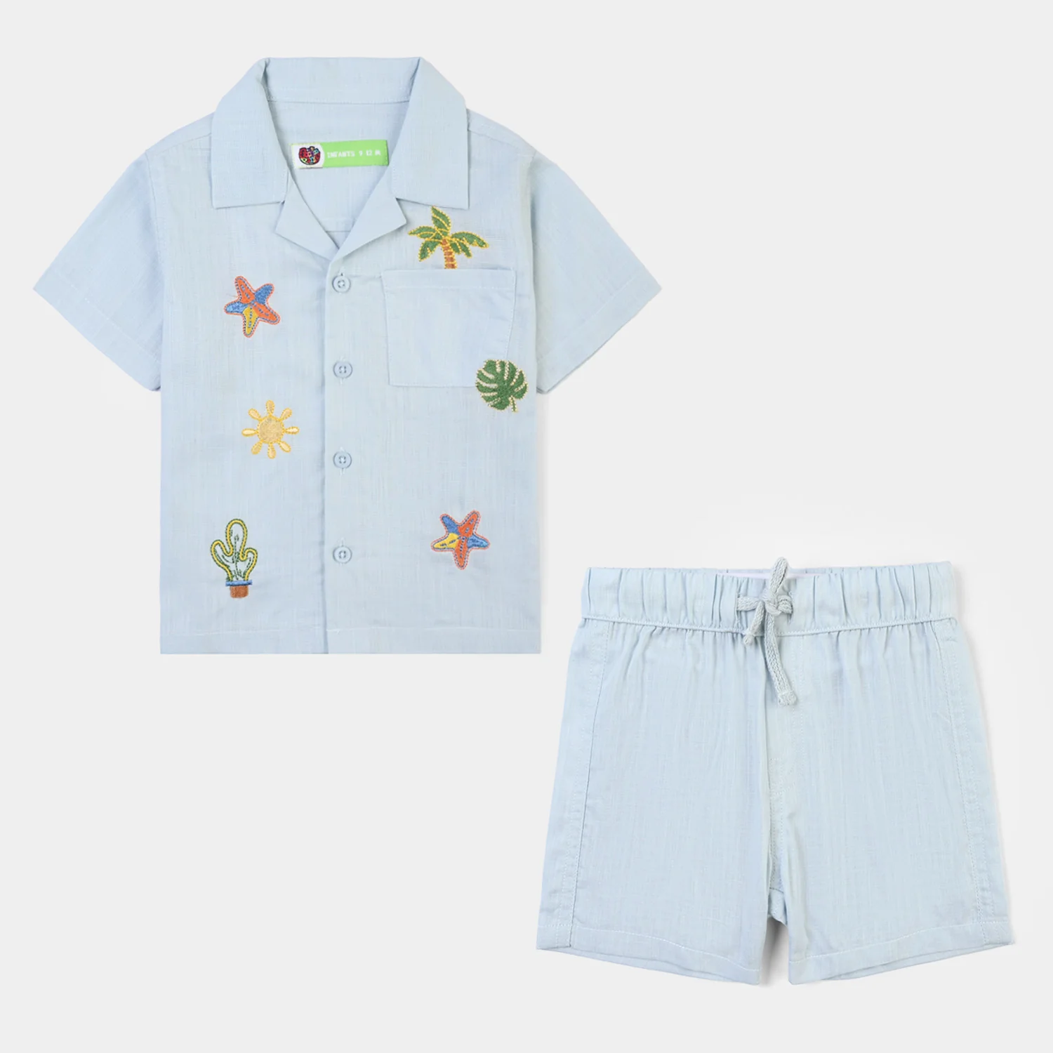 Infant Boys Cotton Slub Suit – Light Blue