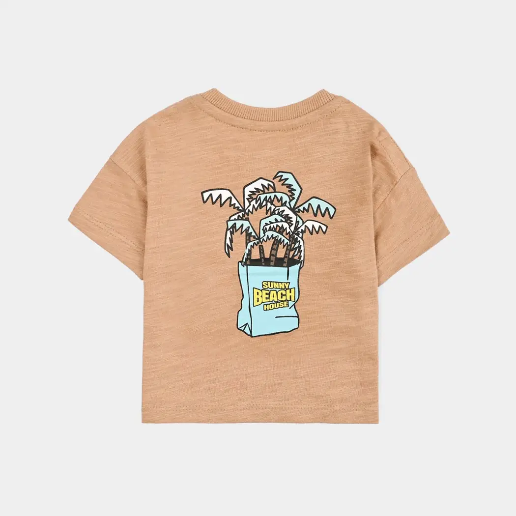 Infant Boys Cotton Slub T-Shirt Sunny Beach-Praline - Image 2
