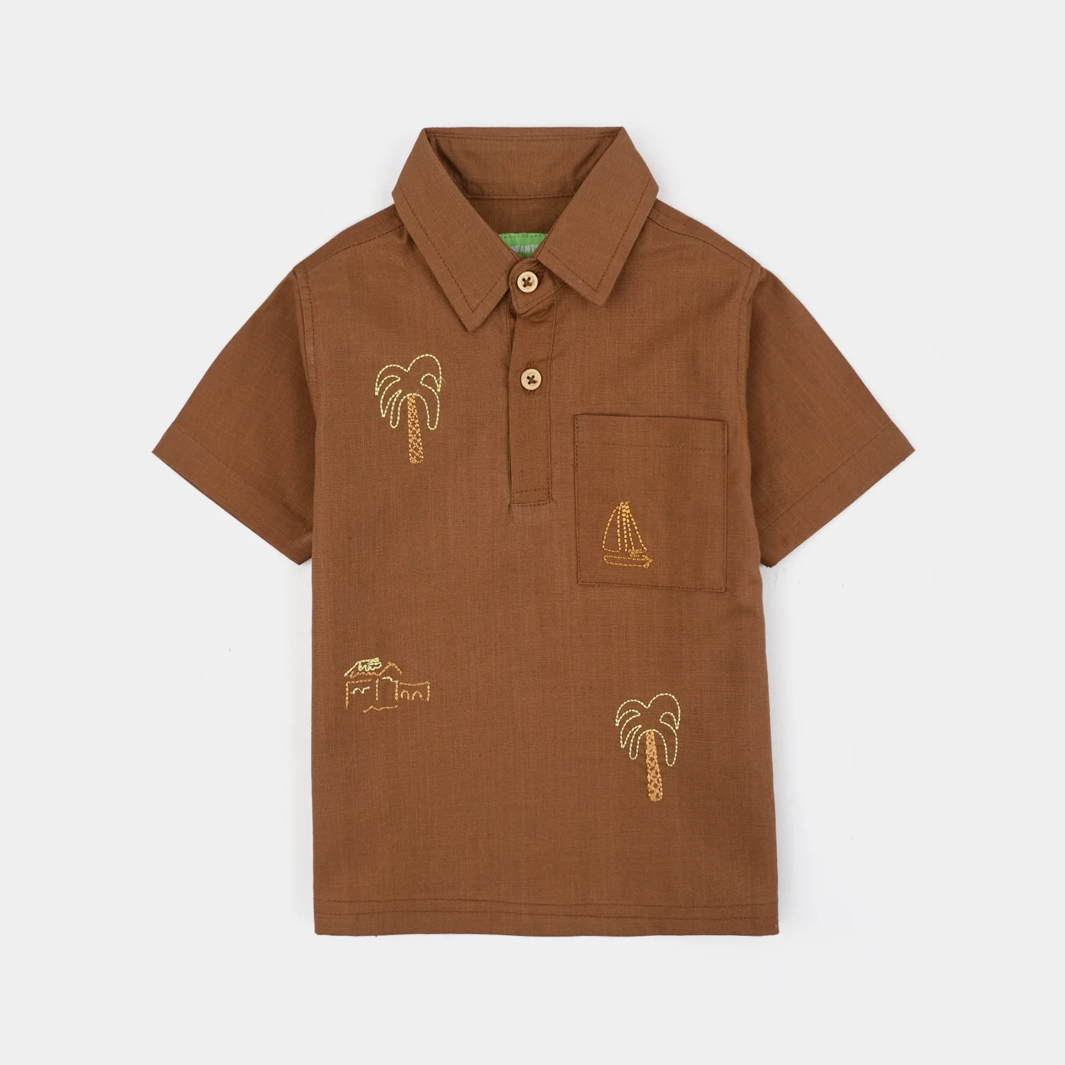 Infant Boys Cotton Slub Woven Suit - BROWN - Image 2