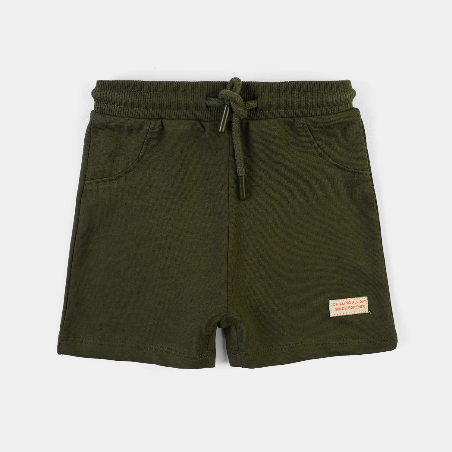 Infant Boys Cotton Terry Shorts β Rifle Green with Drawstring and Pockets