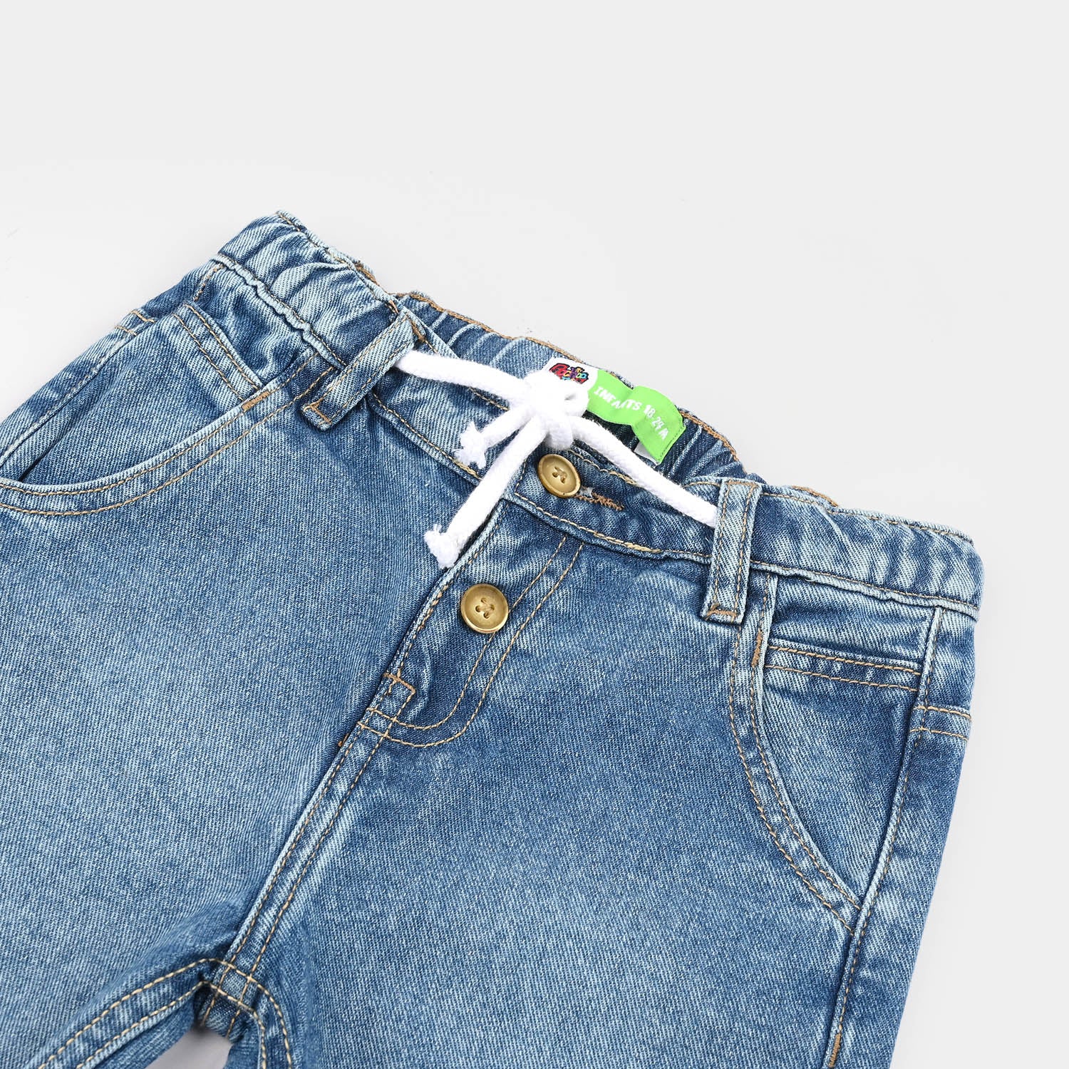 Infant Boys Denim rigid Pant Wooden Buttons Style-Light Blue - Image 2