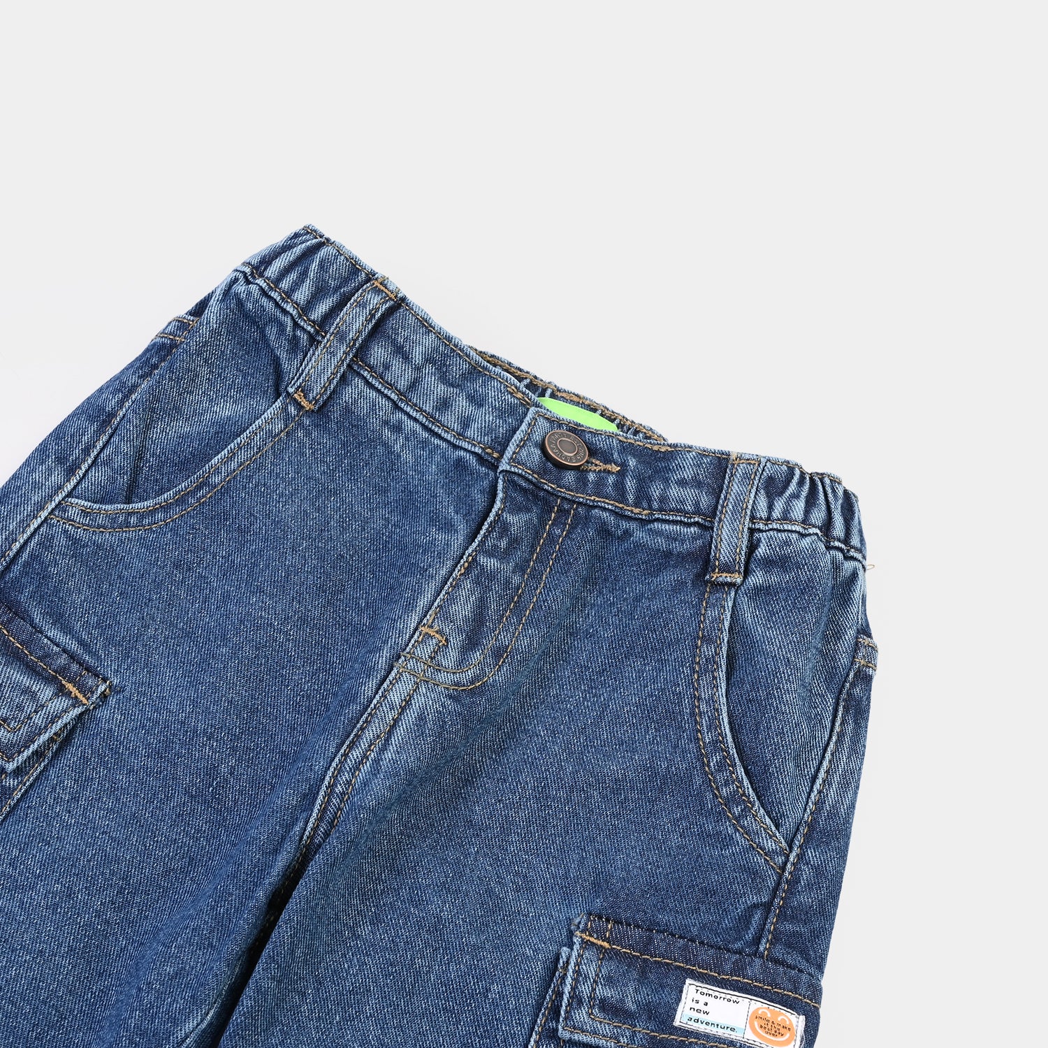 Infant Boys Denim rigid Pant Smiley Label-Mid Blue - Image 2