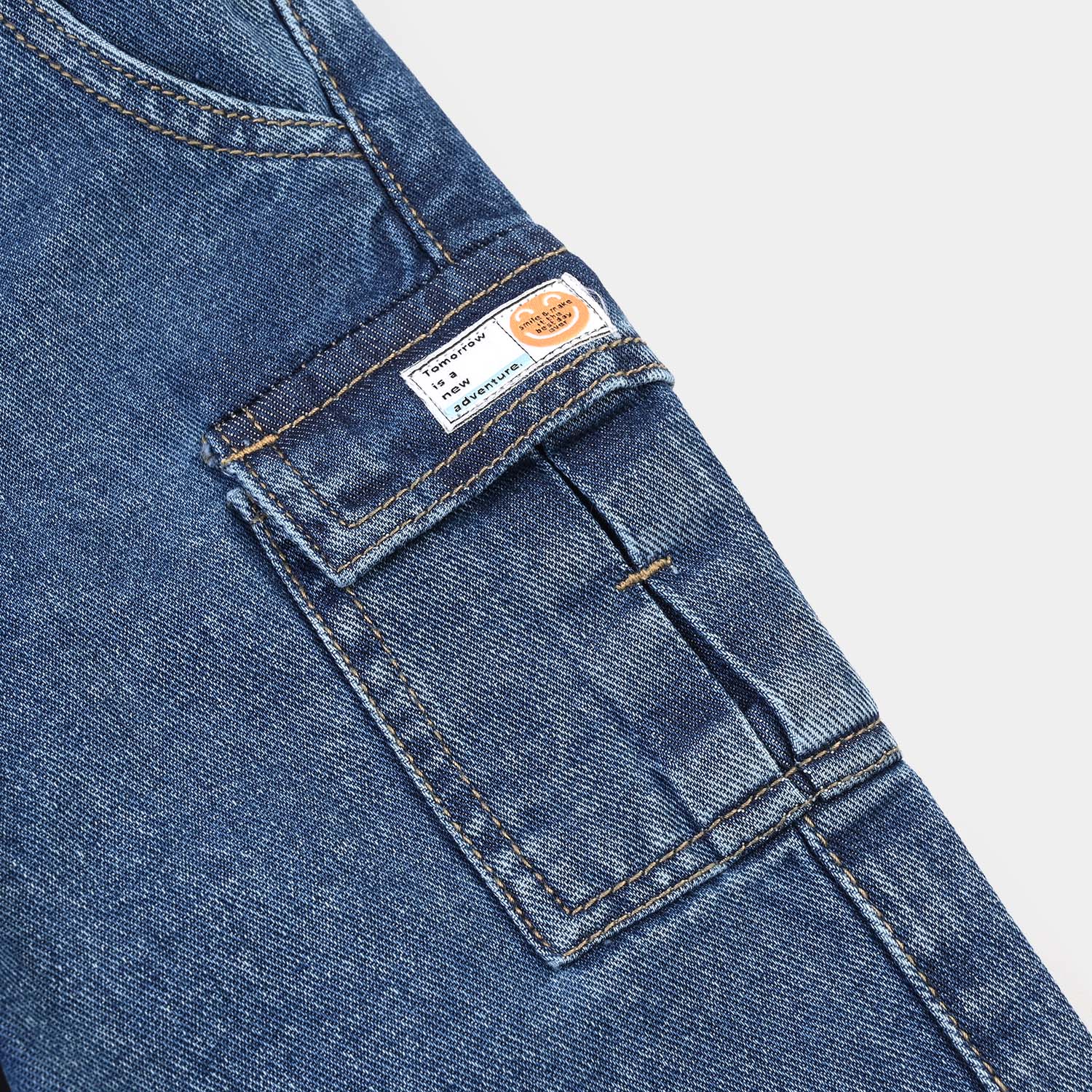 Infant Boys Denim rigid Pant Smiley Label-Mid Blue - Image 3