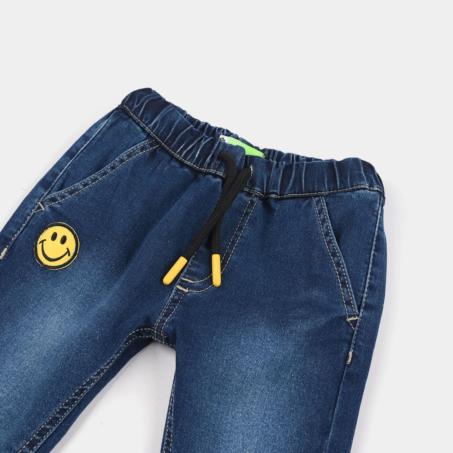 Infant Boys Denim Stretch Pants (Smile) - Mid Blue - Image 2