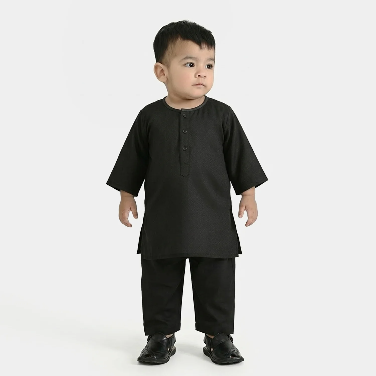 Infant Boys Jacquard Kurta Pajama - Black