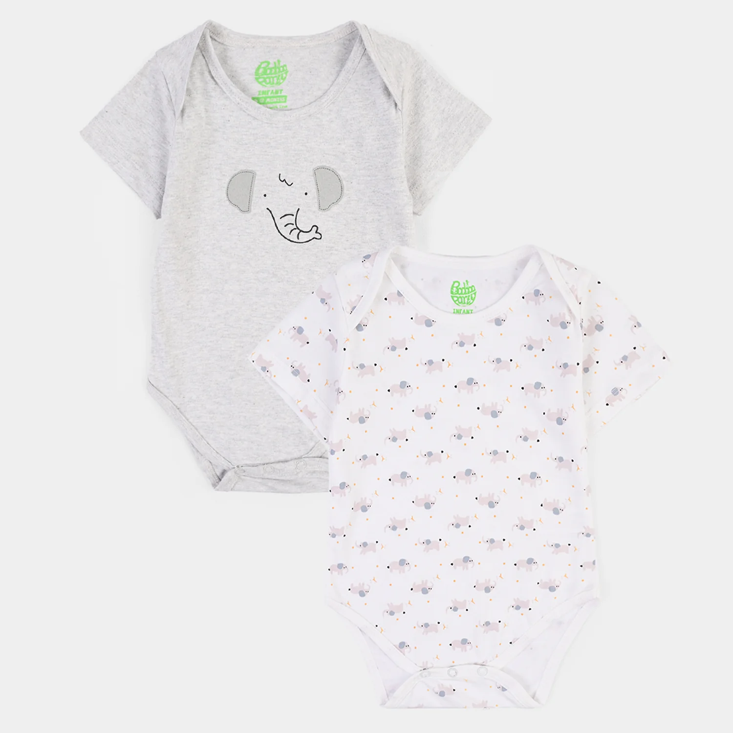 Infant Boys Jersey/Terry Elephant Romper Set-White/Grey