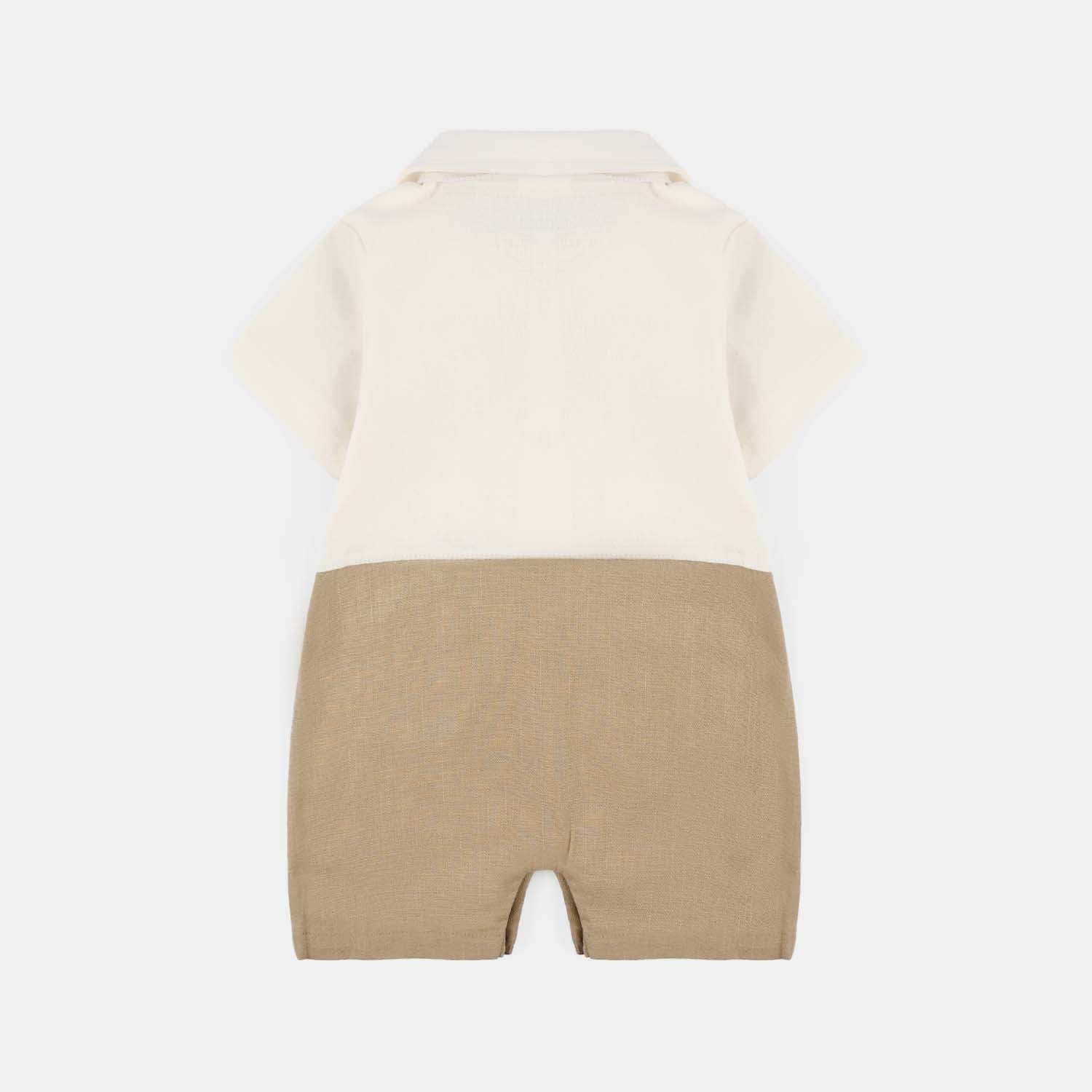 Infant Boys Jersey/Terry Romper - White/Brown - Image 4