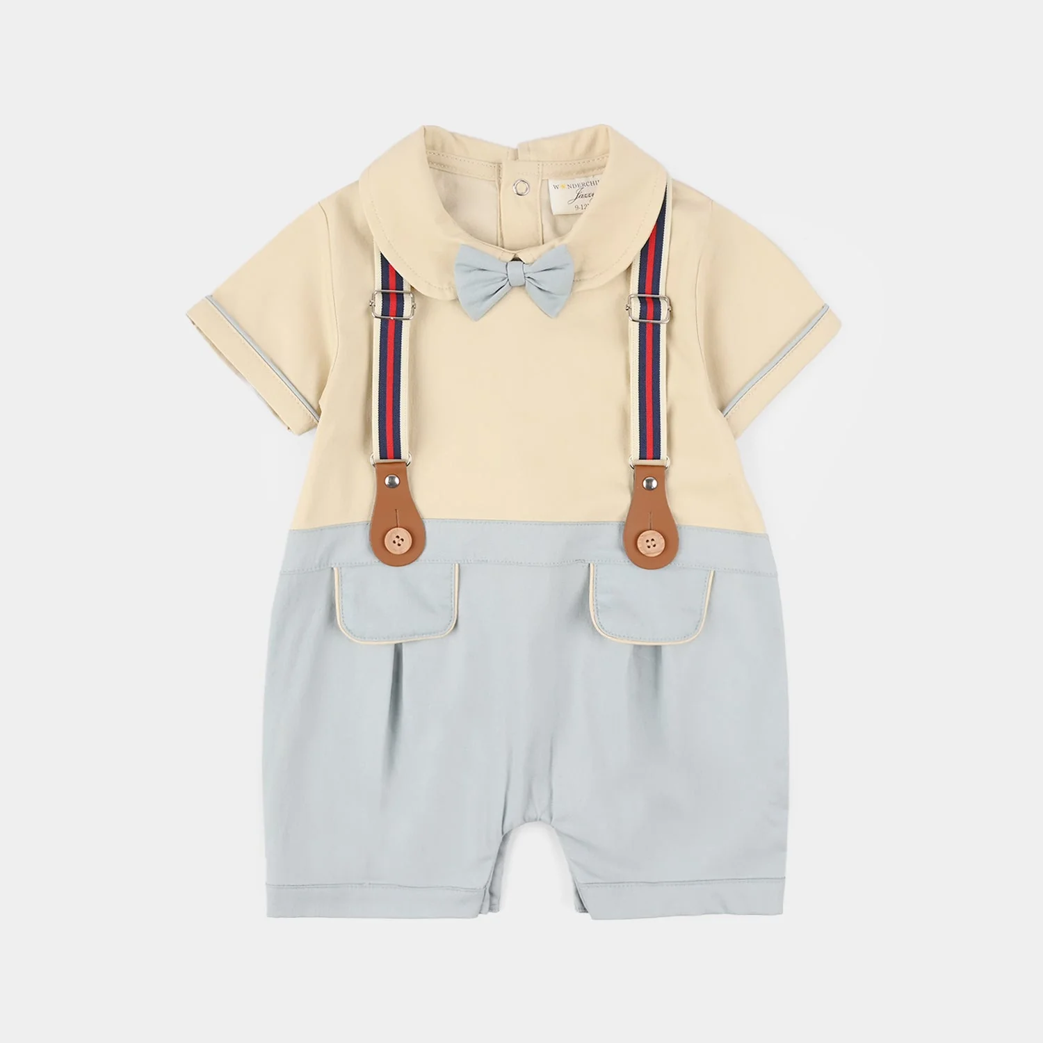 Infant Boys Jersey/Terry Romper - Beige