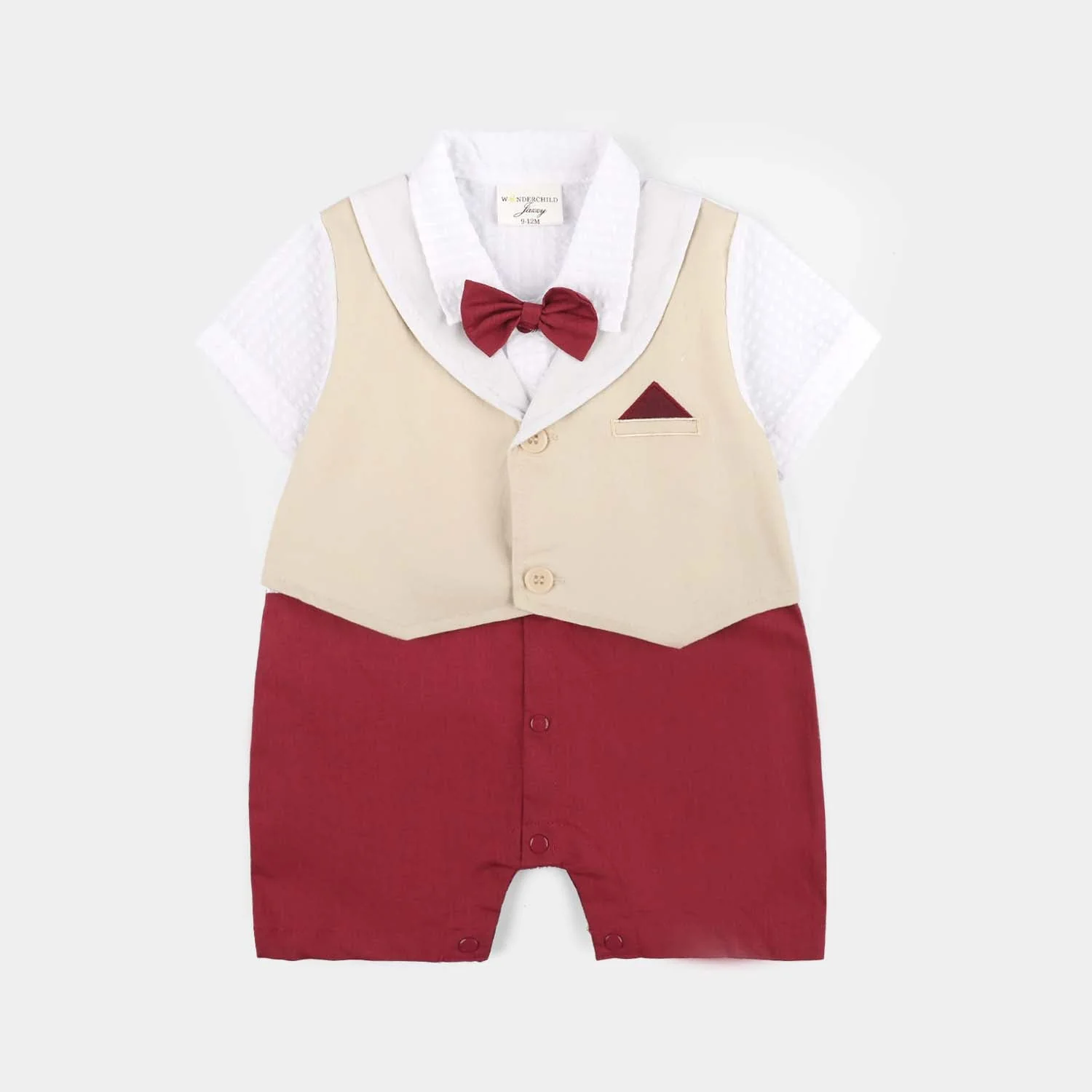 Infant Boys Jersey/Terry Romper - Beige