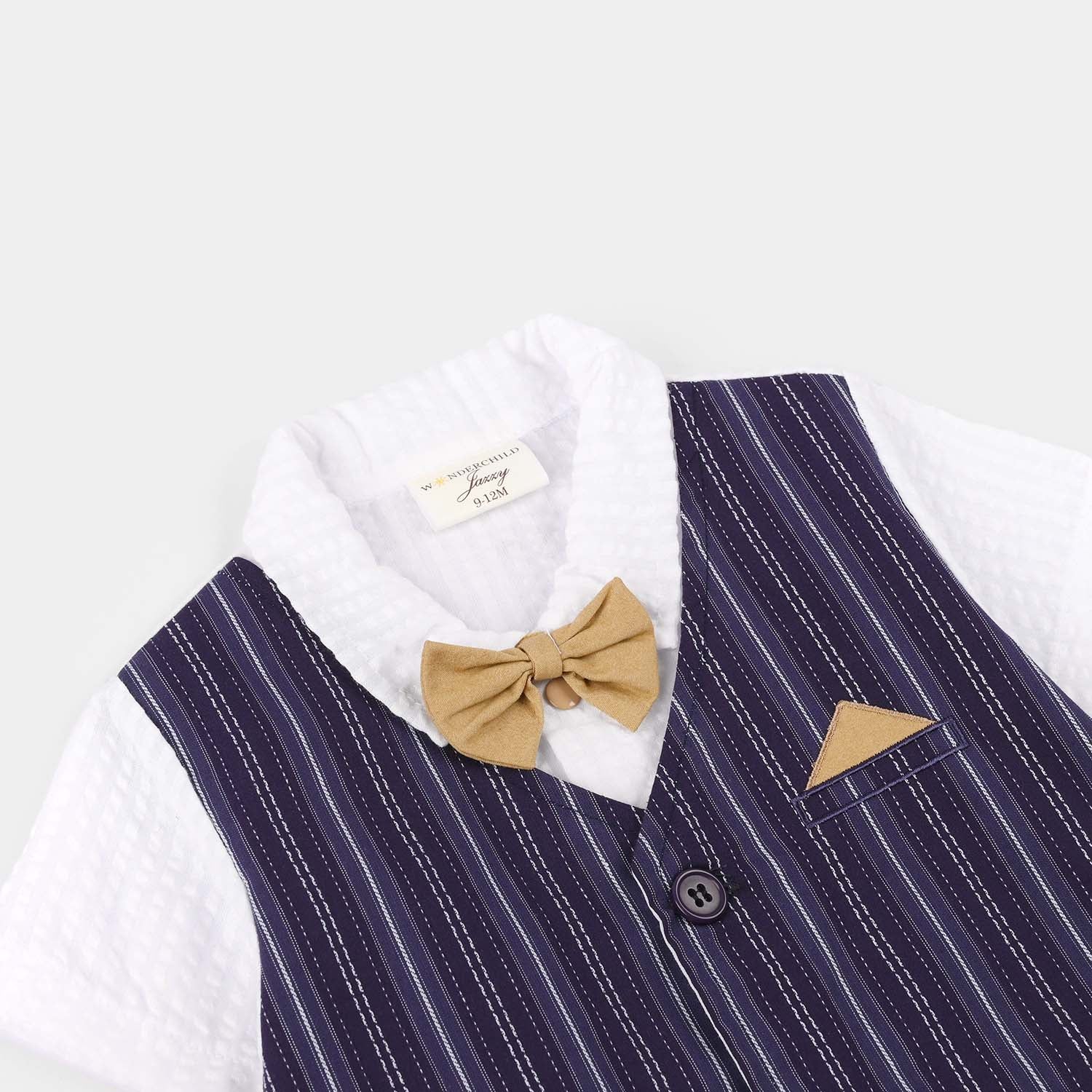 Infant Boys Jersey/Terry Romper - Navy - Image 2